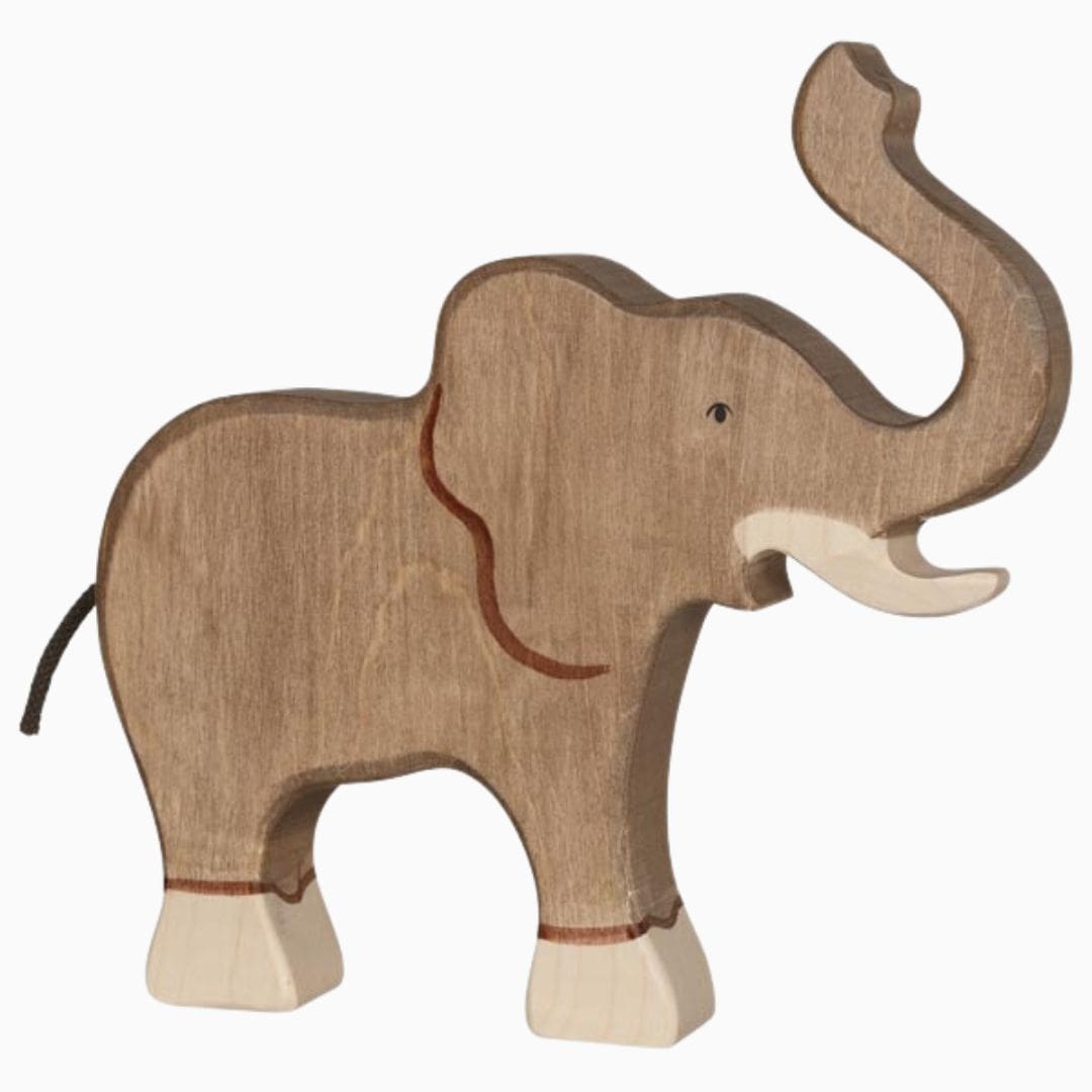 Holztiger houten speelfiguur olifant met slurf omhoog