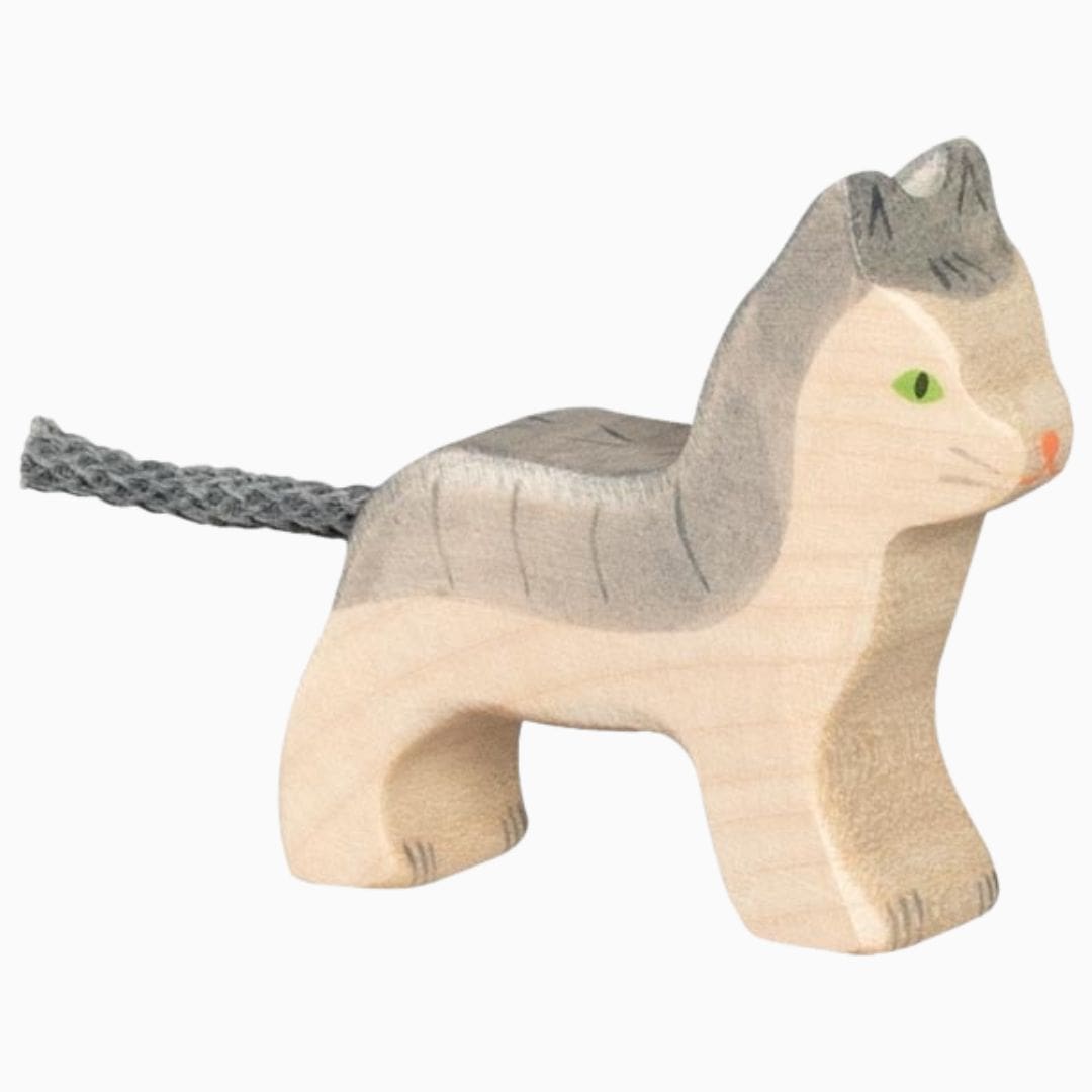 Holztiger houten poes klein grijs