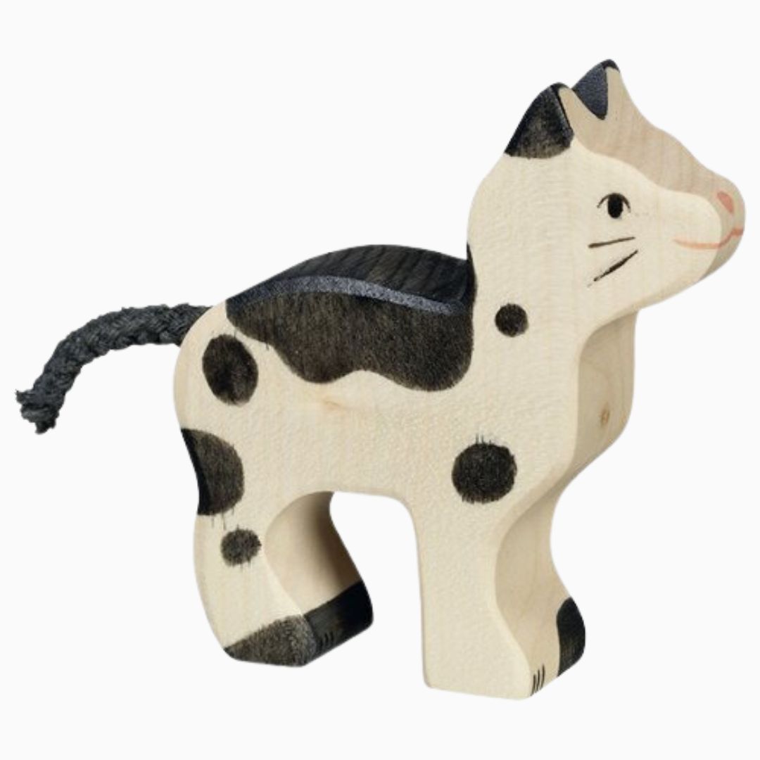 Holztiger houten kat zwart wit