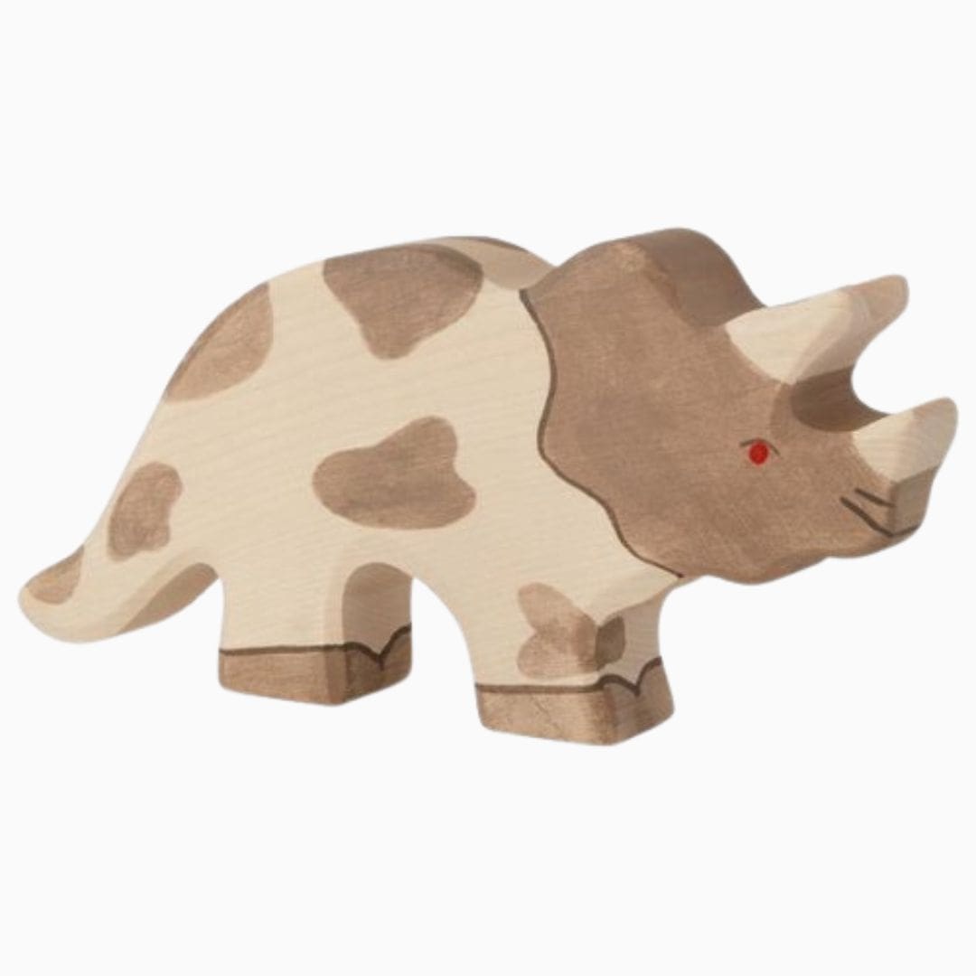 Holztiger houten triceratops dino