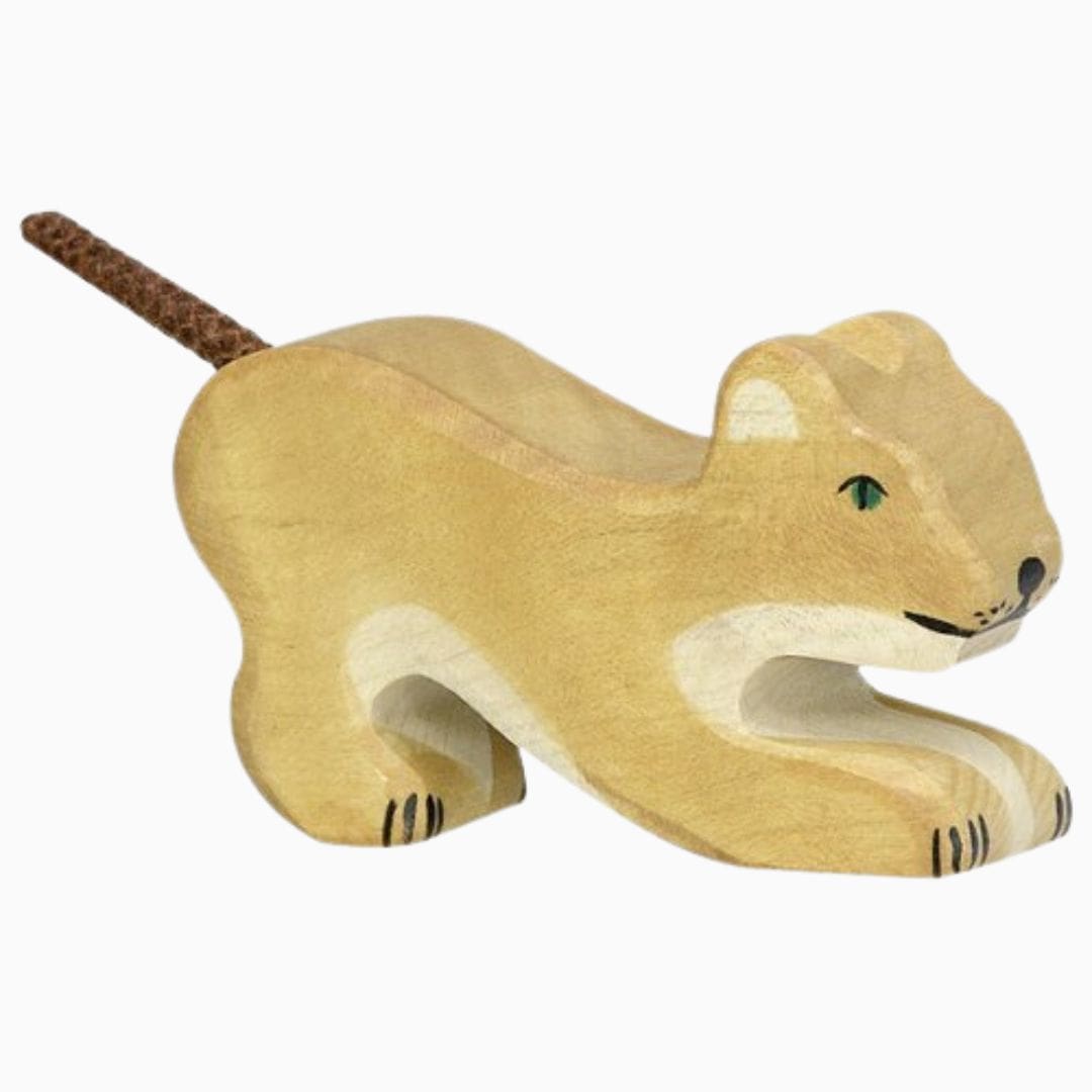 Holztiger speelfiguur spelende welp van hout