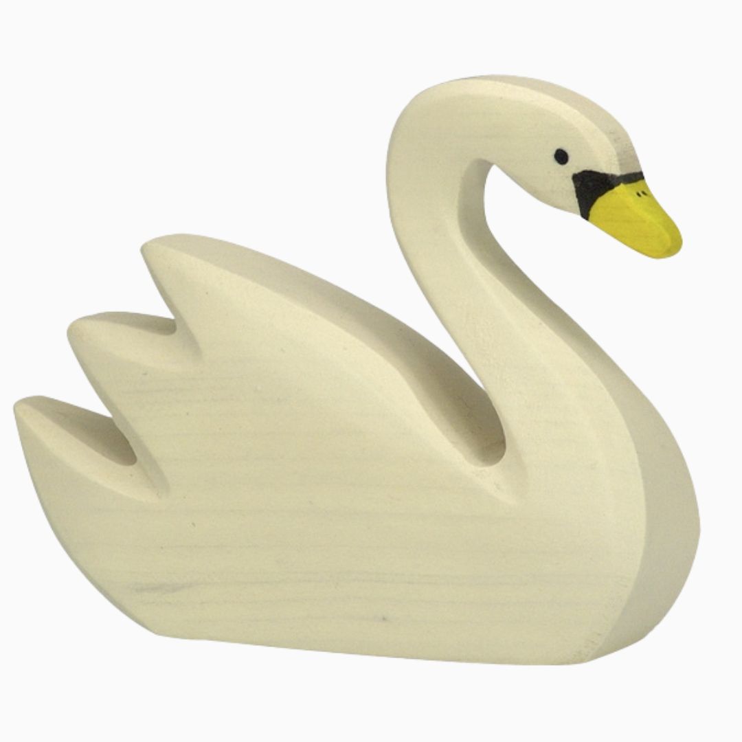 Holztiger houten speelfiguur zwaan van esdoornhout