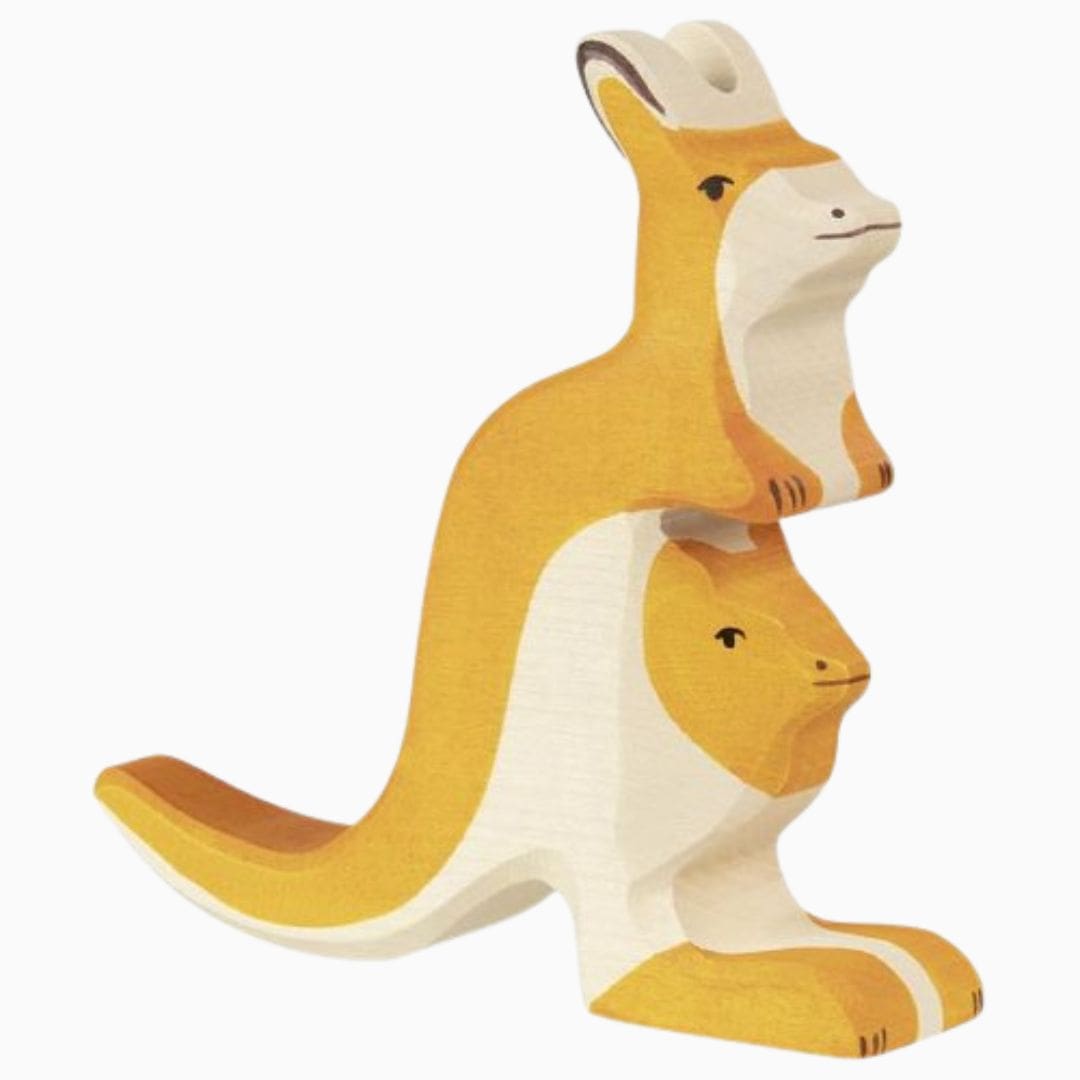 Holztiger kangoeroe met baby van hout