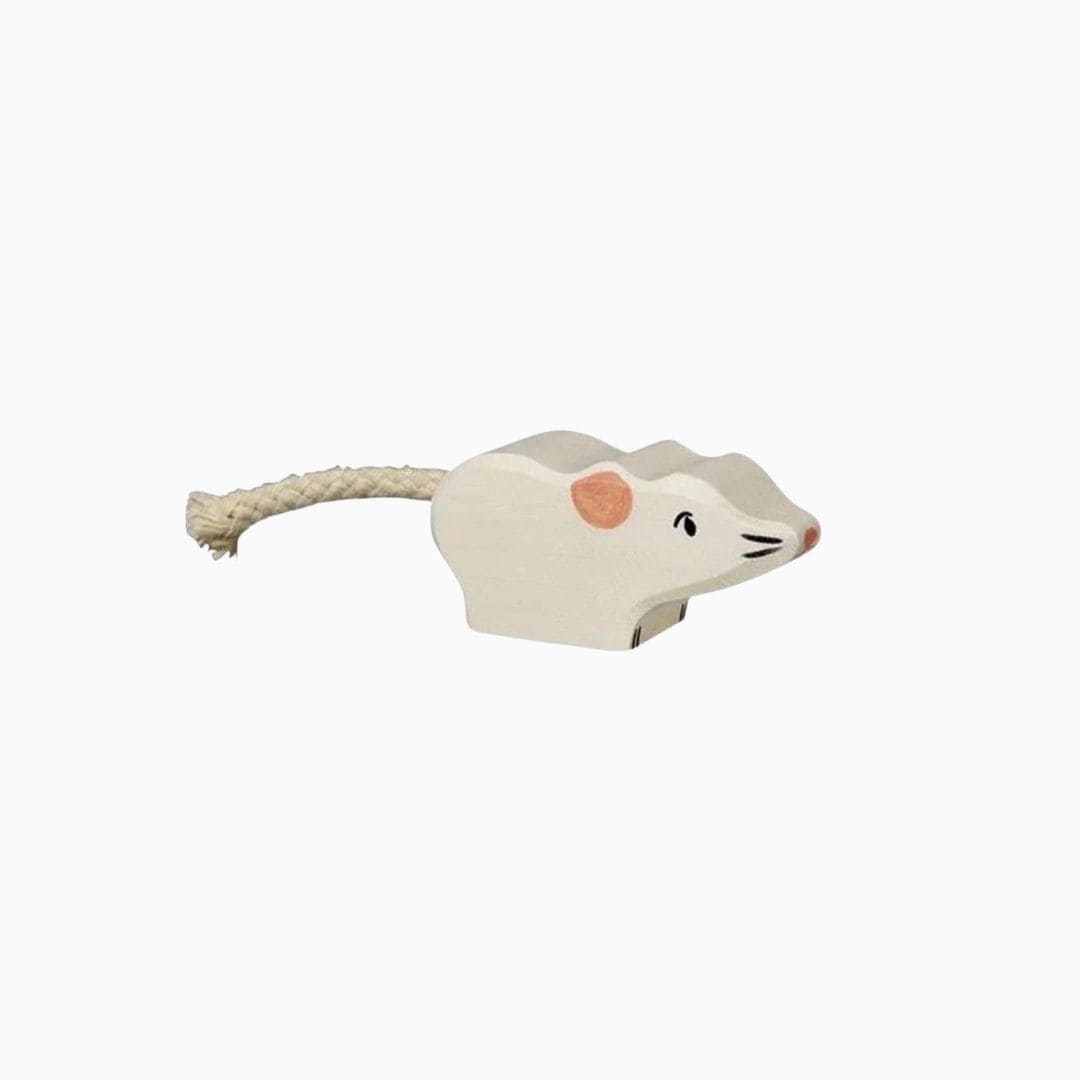 Holztiger houten witte muis