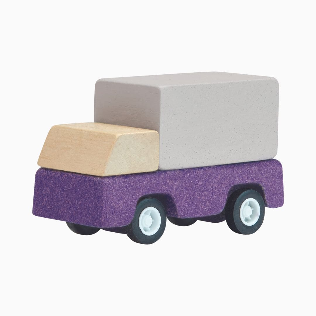 Houten paarse bestelauto Plantoys