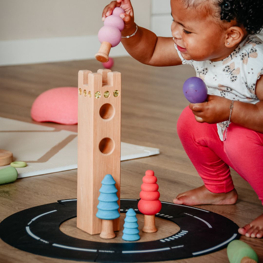 Ocamora set van 10 verschillende houten bomen in regenboog kleuren