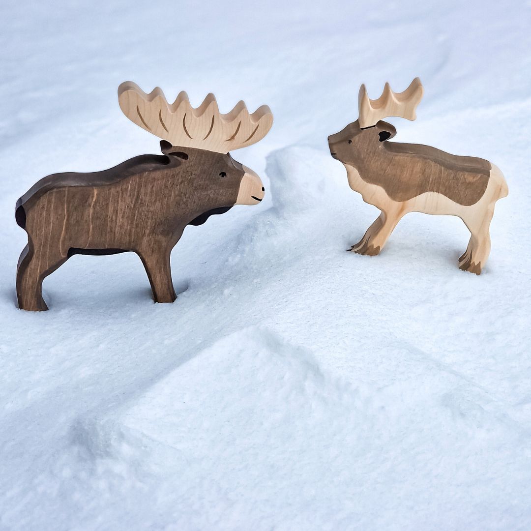 Houten rendier en eland van Holztiger