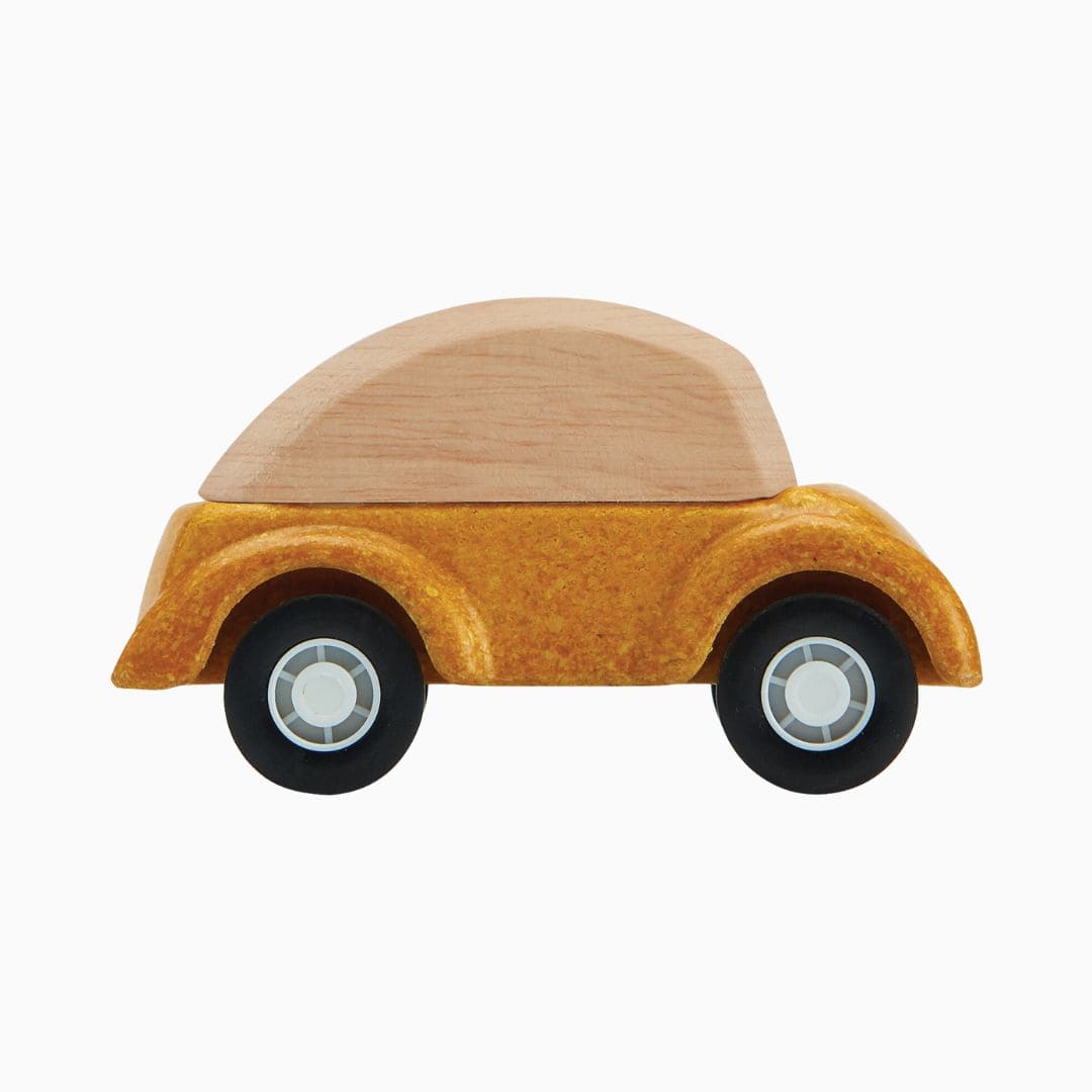 Houten gele speelgoedauto Plantoys