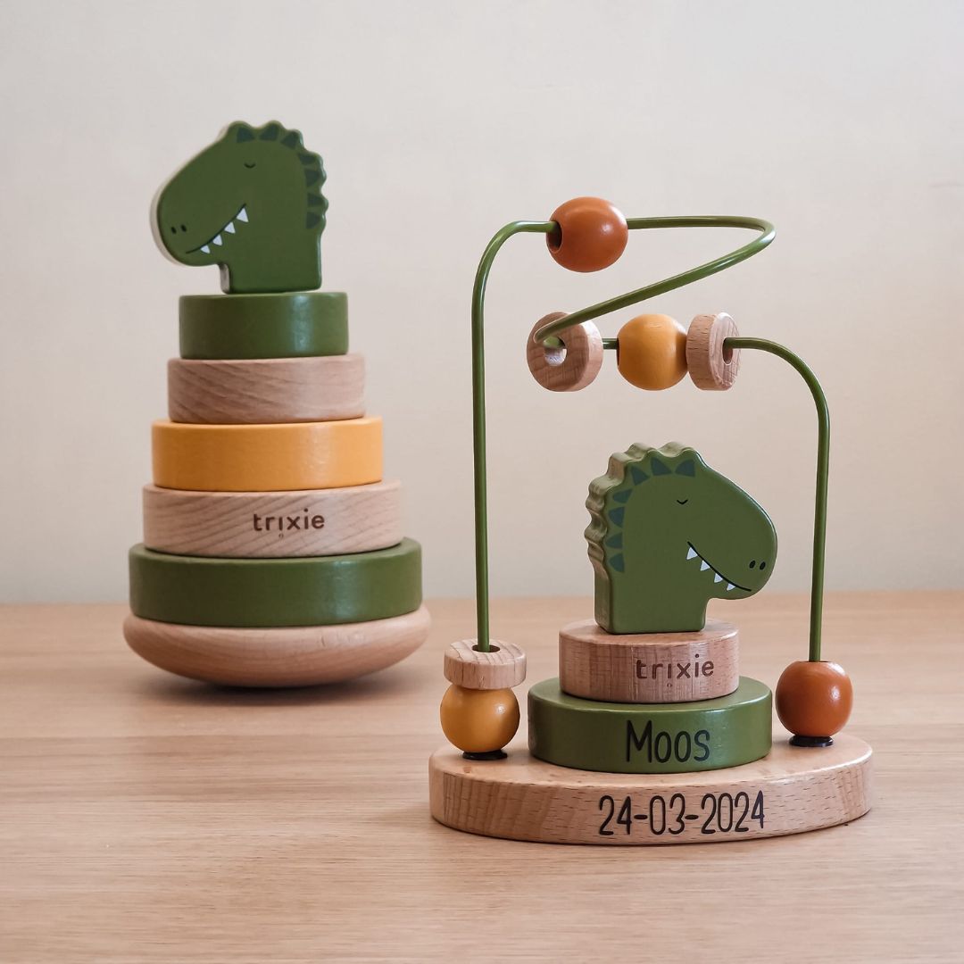 Trixie houten kralenframe Mr. Dino in de kleur groen