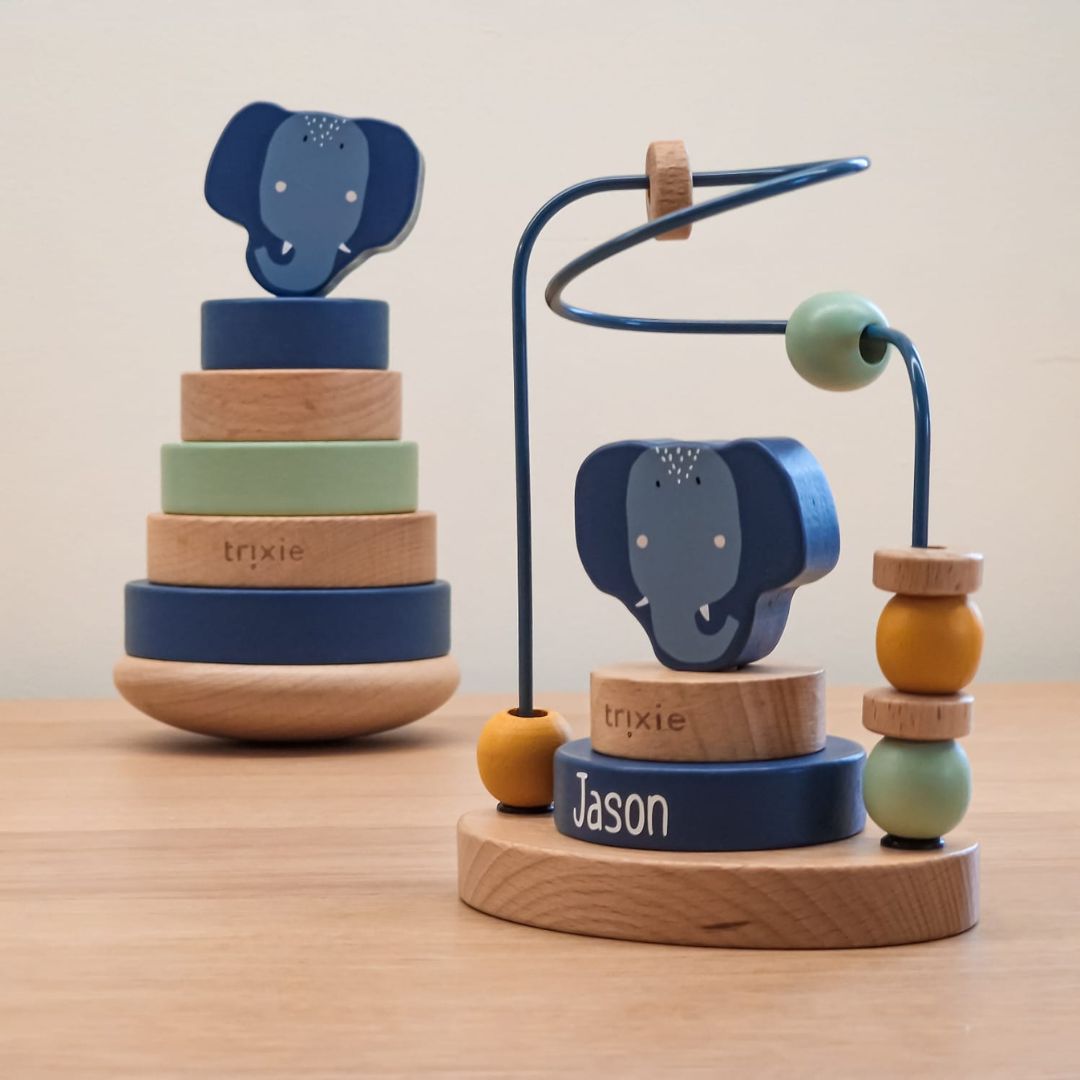 Trixie houten kralenframe olifant Mrs. Elephant in de kleur blauw