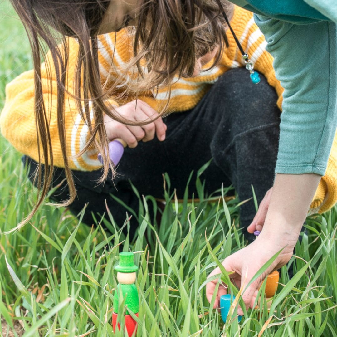 Grapat houten Nins poppetjes met hoed - 12 delig