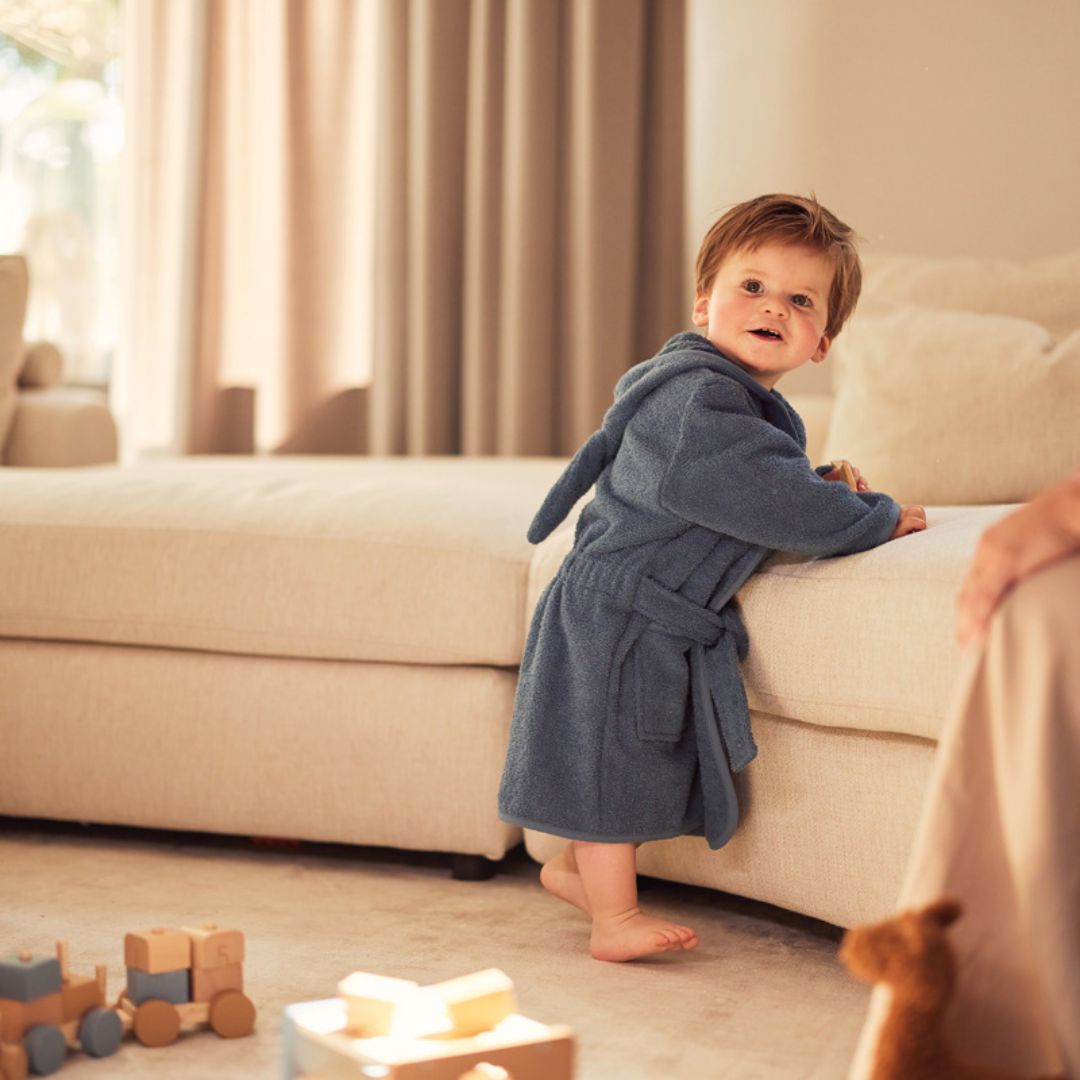 Jollein badstof badjas in de kleur jeans blue blauw