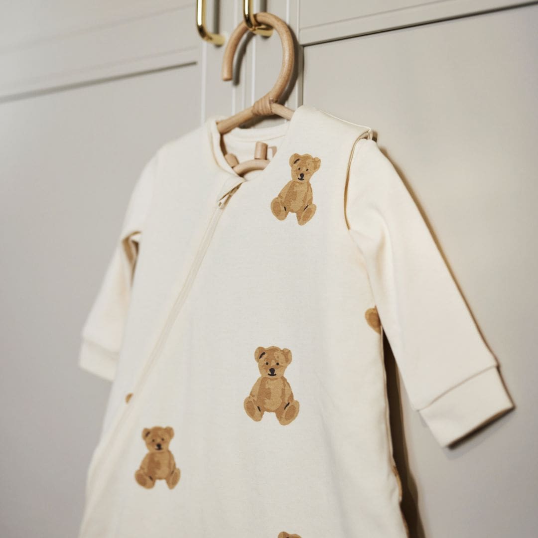 Jollein newborn 4-seizoenen slaapzak voor zomer en winter van 60 cm lang met teddy beertjes
