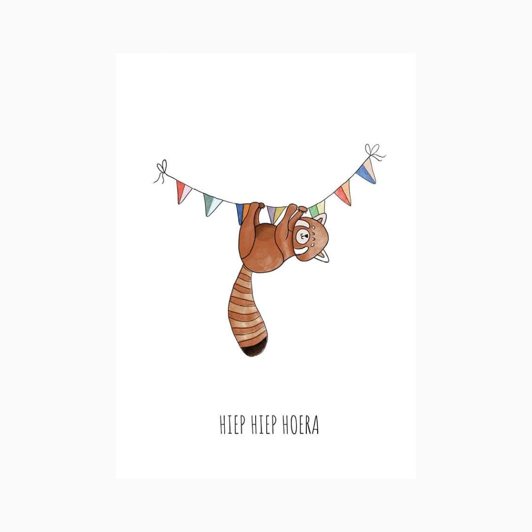 Juulz Illustration verjaardagskaart hiep hiep hoera Rode Panda