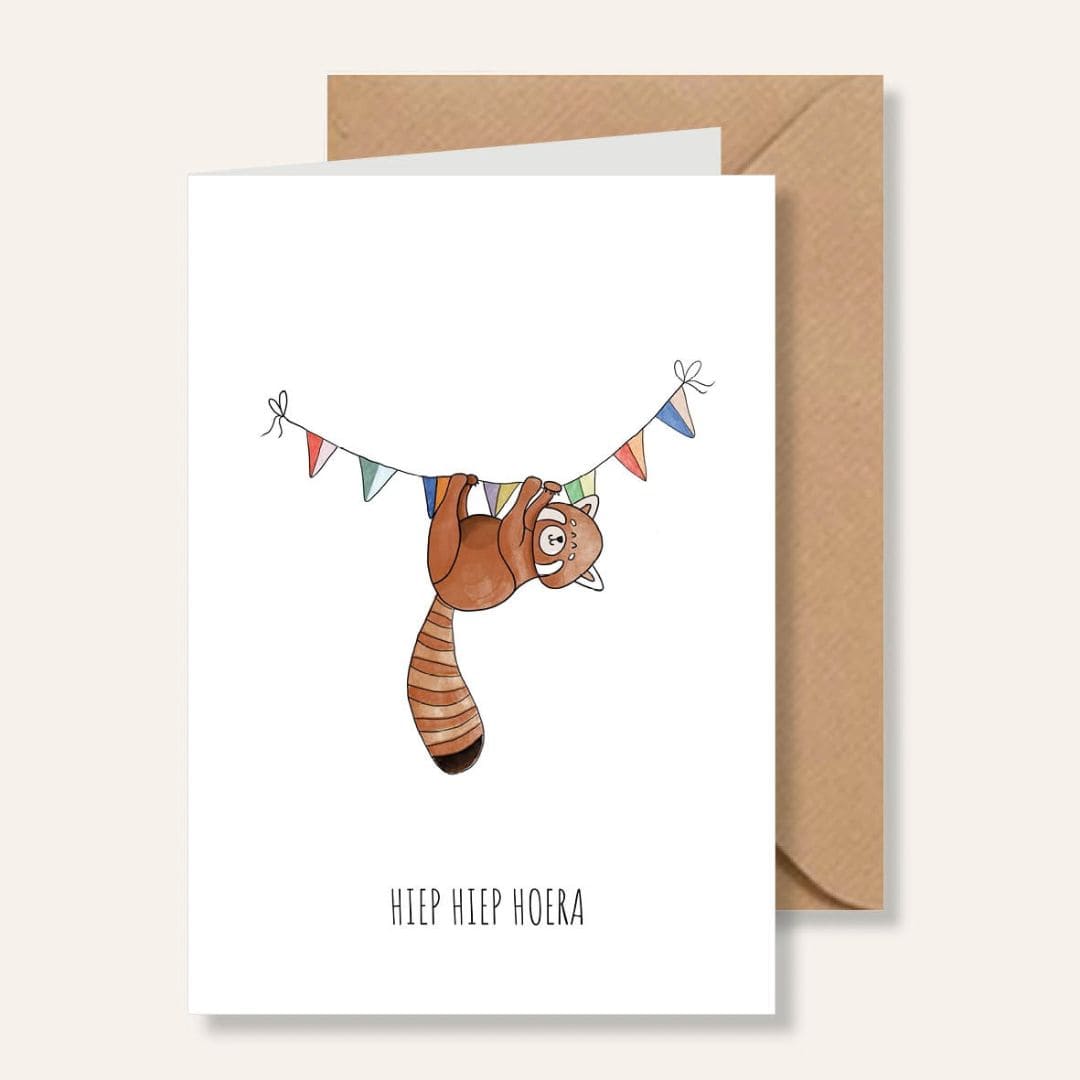Juulz Illustration verjaardagskaart hiep hiep hoera Rode Panda