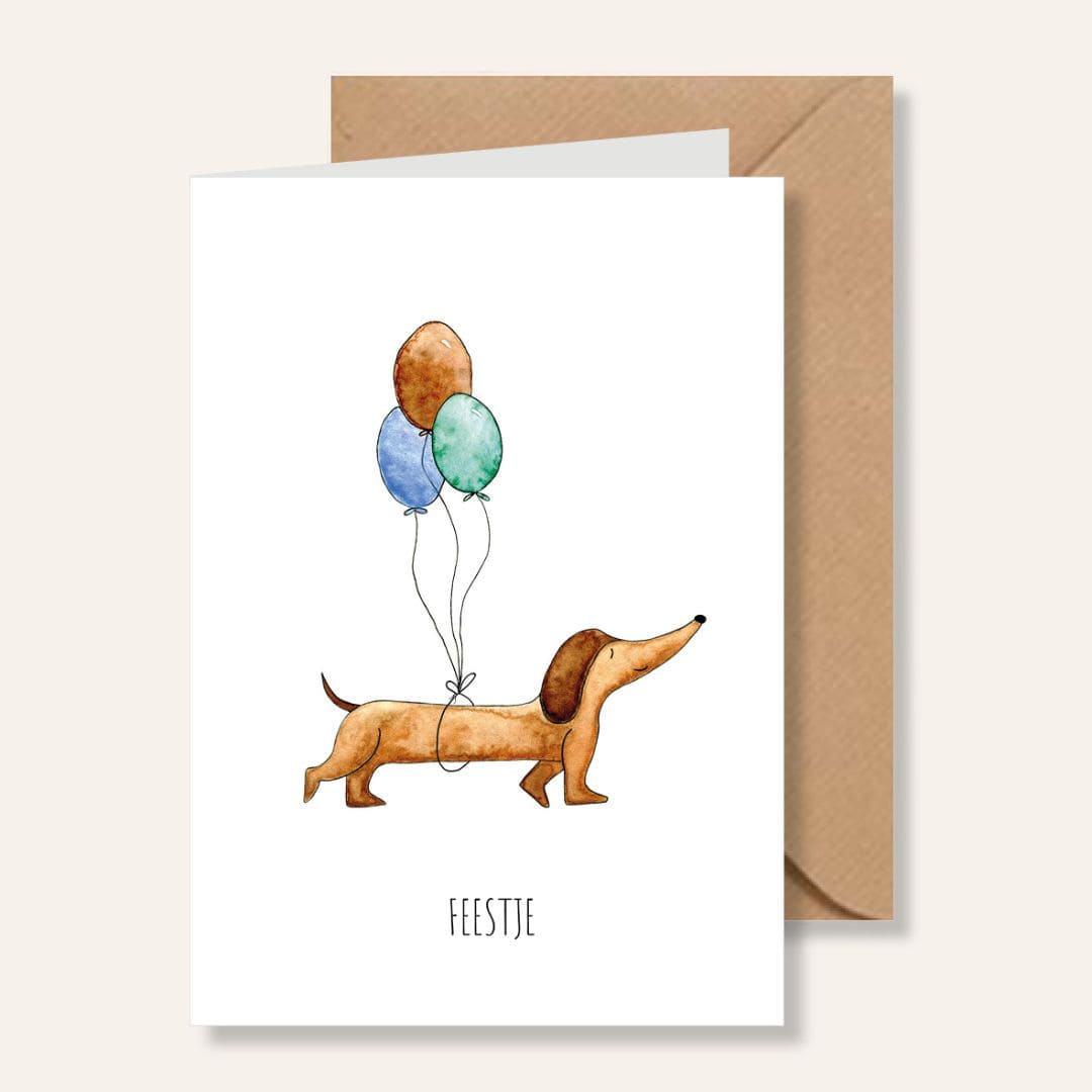 Juulz Illustrations kaartje feestje met tekkel en ballonnen