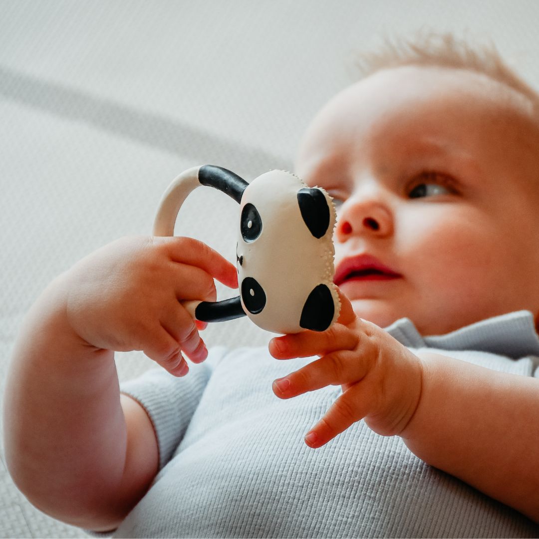 Lanco natuurrubber bijtring pandabeer kort in zwart wit