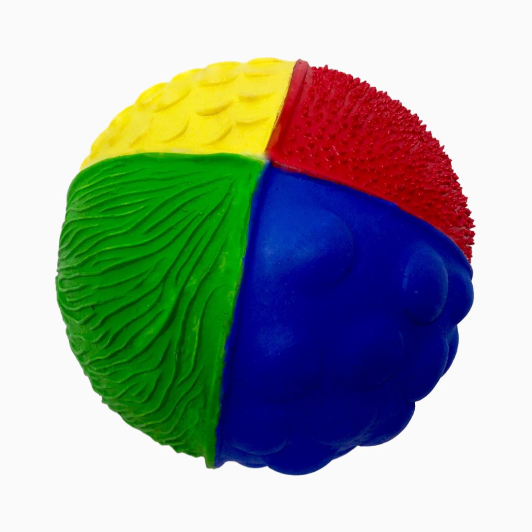 lanco sensorische bijtbal in primaire kleuren van natuurrubber
