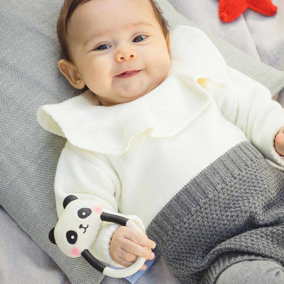 Lanco natuurrubber bijtring pandabeer kort in zwart wit