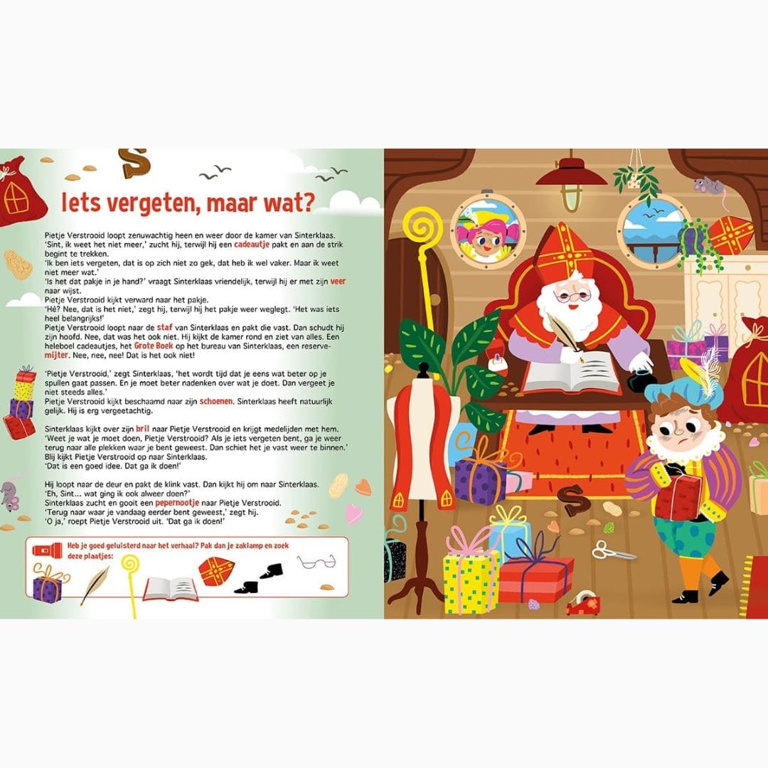 Zoekboek met kartonnen zaklamp over sinterklaas Het heerlijk avondje van Sinterklaas