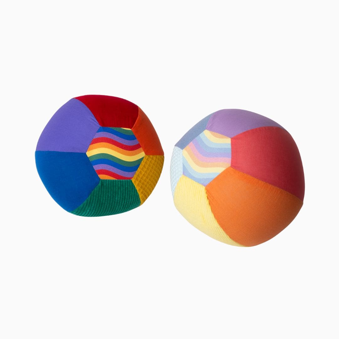 Little Botanic Label set van twee sensorische ballonballen in pastel en regenboog kleuren