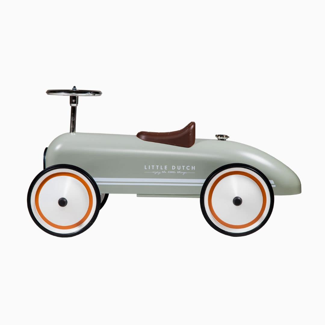 Little Dutch retro loopauto van metaal in de kleur olijfgroen