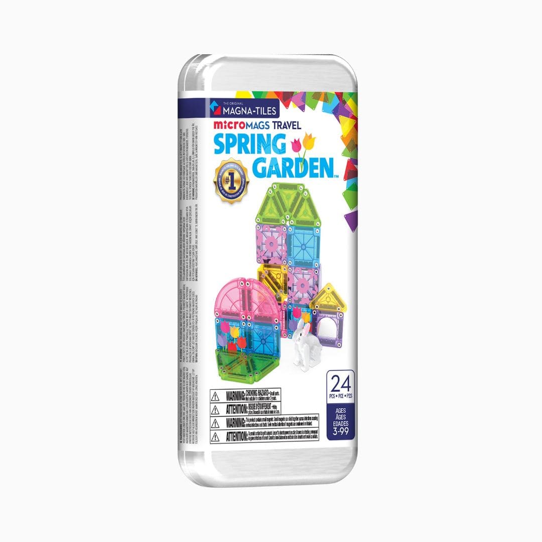 Magnatiles travelset met kleine magnetische tegels in een opbergblik in het thema voorjaar Spring Garden