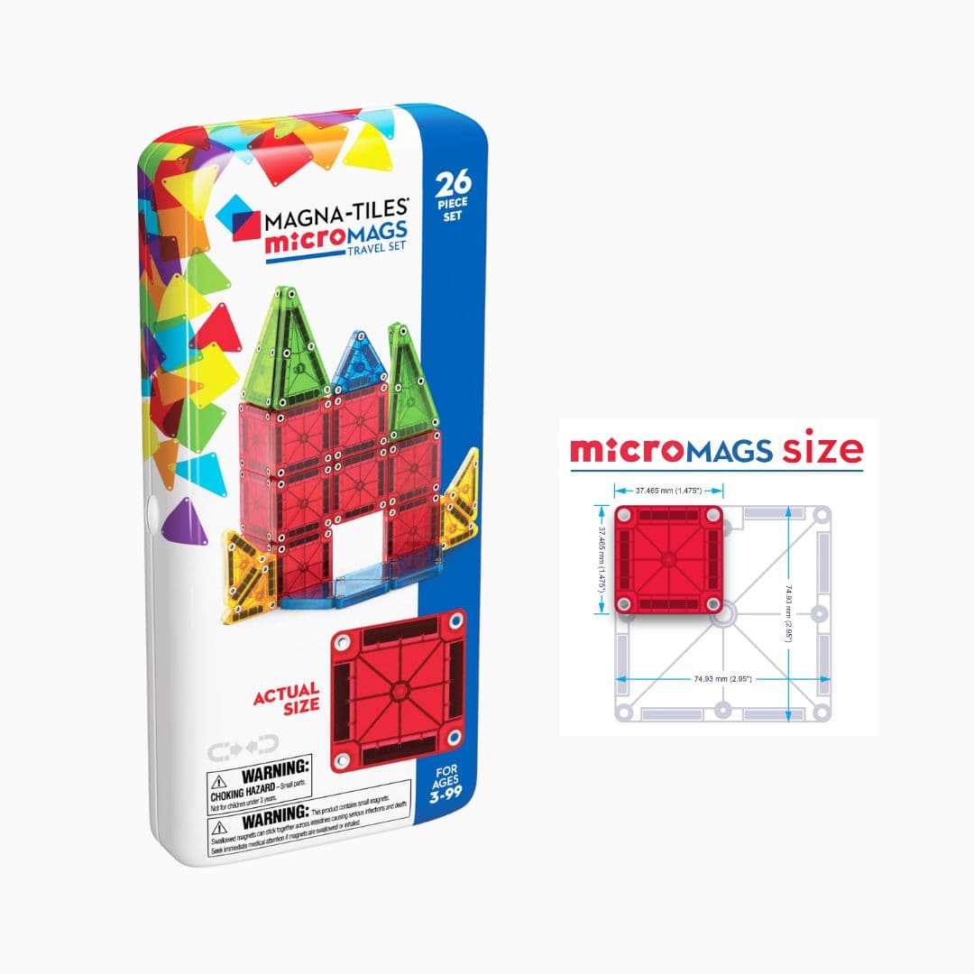 Magna tiles travel set met 26 verschillende microMAGS magnetische tegels in blik