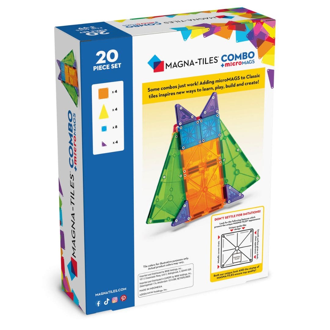 MagnaTiles magnetische tegels combinatieset met micromags mini magnetische tegels 20-delig
