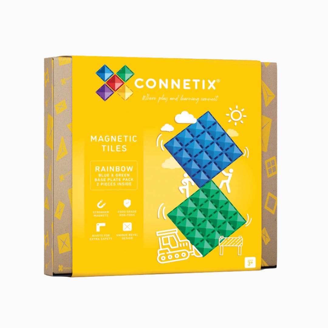 Connetix Rainbow magnetische tegels set van 2 basisplaten in de kleur groen en blauw
