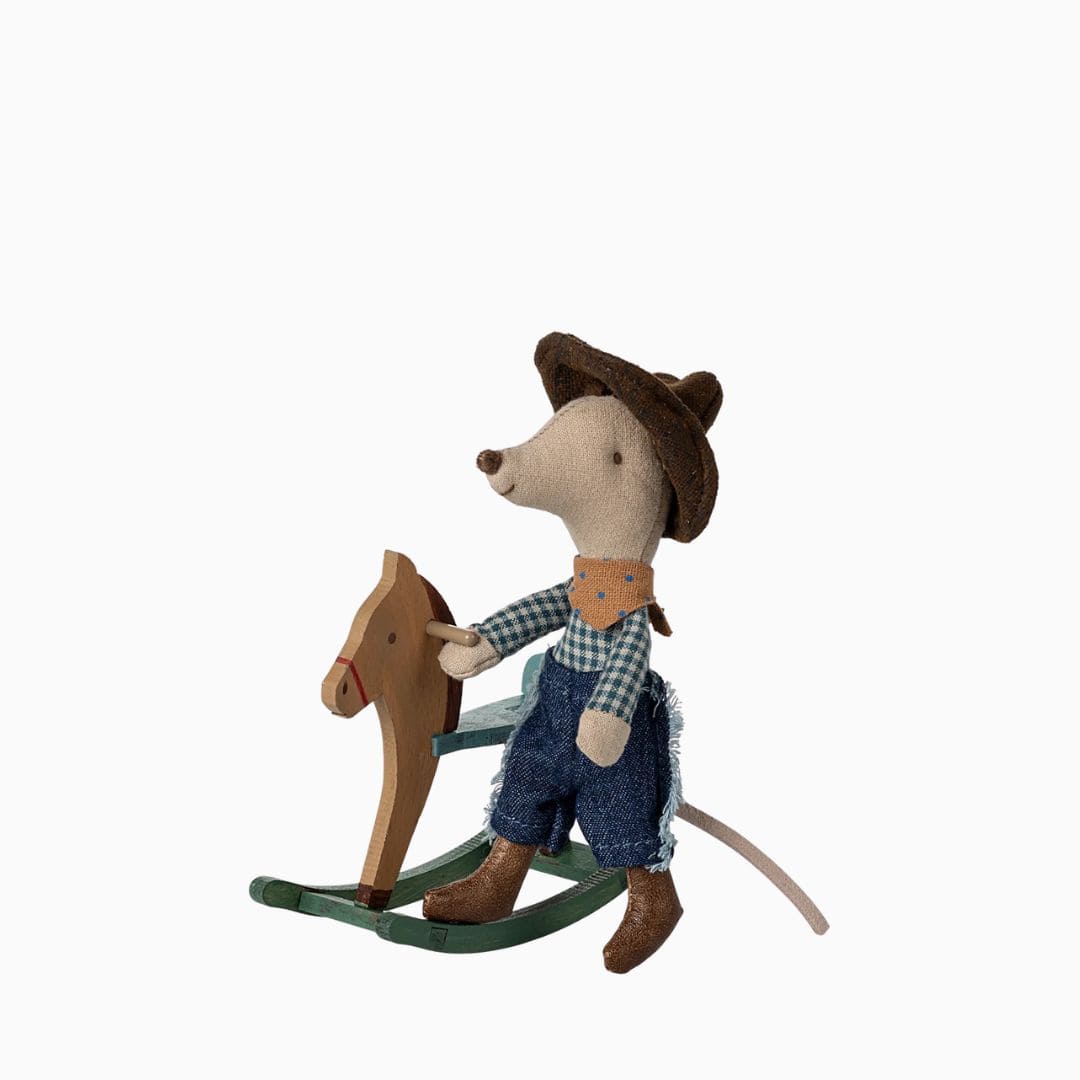 Maileg muis cowboy met hobbelpaard - kleine broer