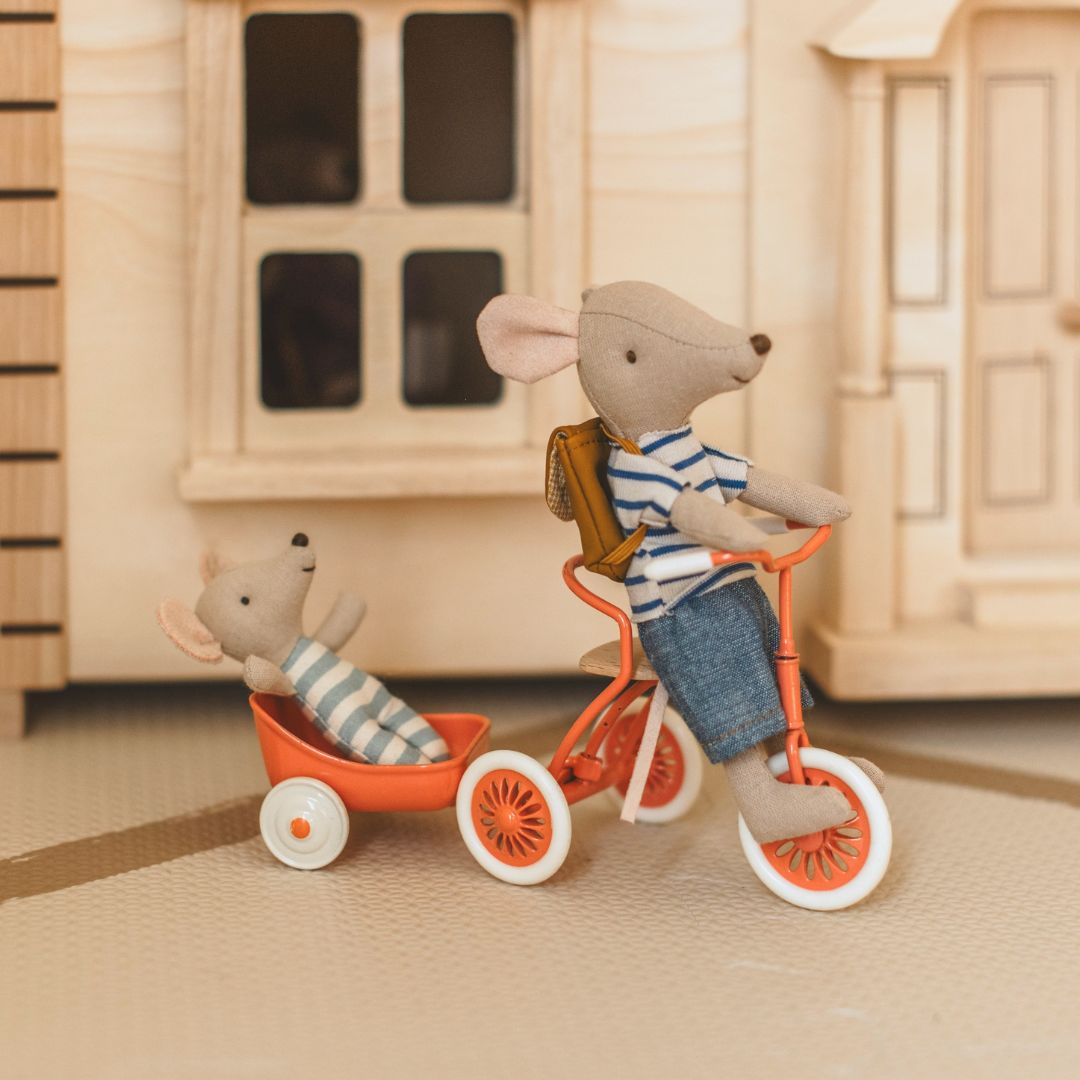 Maileg driewieler roze met muis