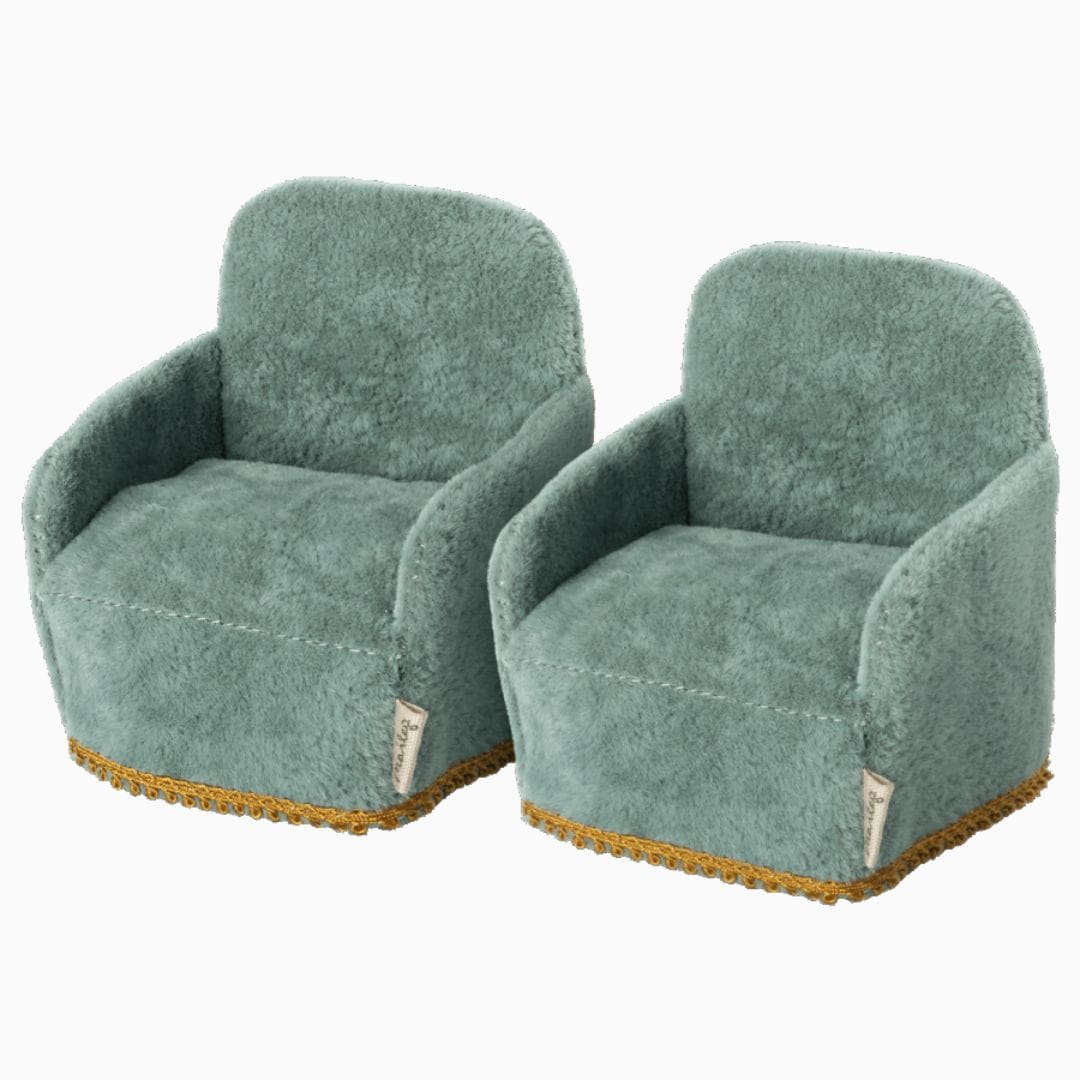 Maileg fluwelen stoelen turquoise - 2 stuks