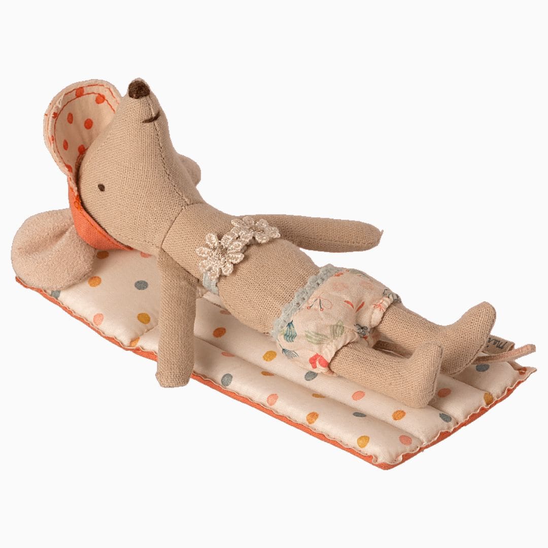 Maileg katoenen luchtbed voor grote broer of grote zus muis met gekleurde stippen