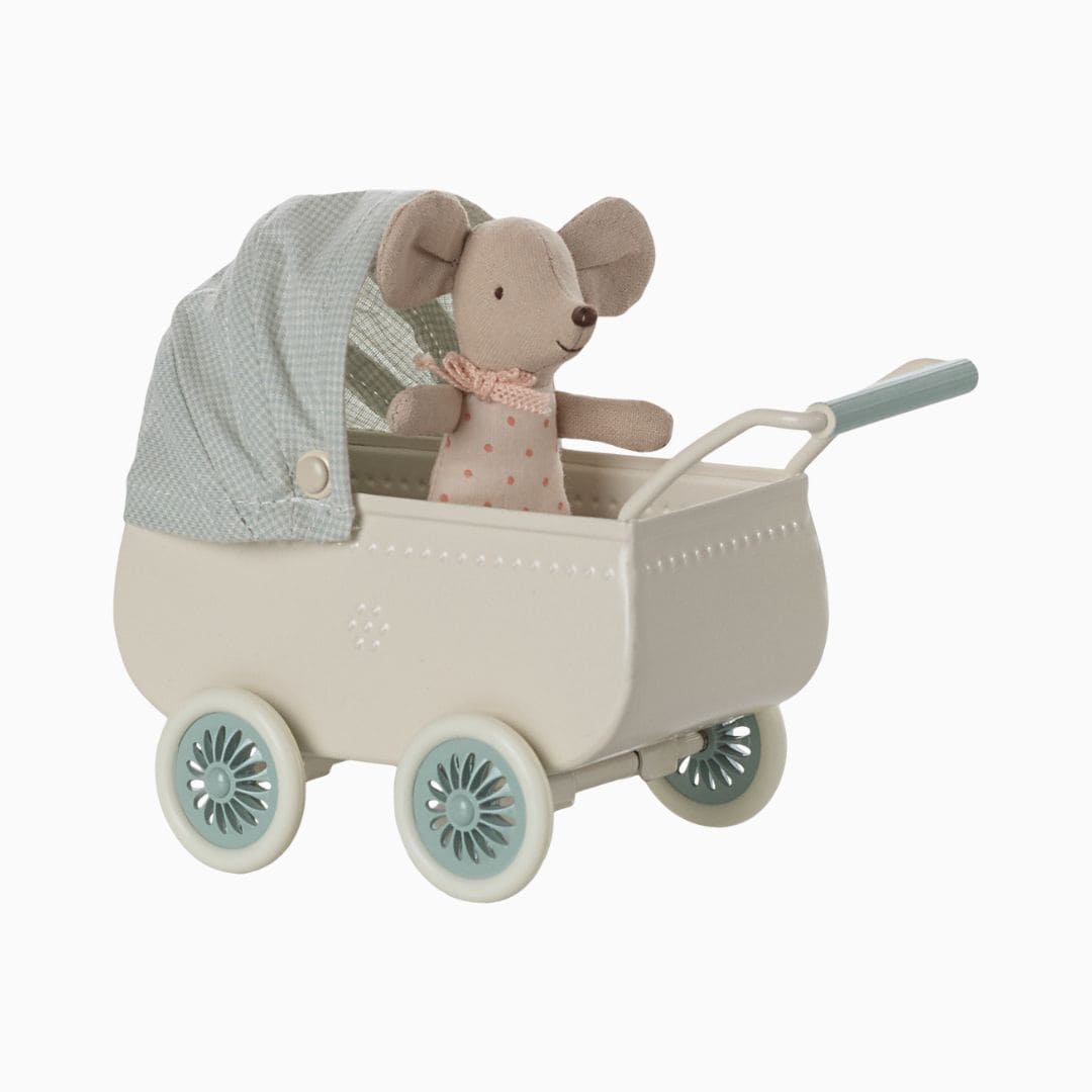 Maileg metalen poppenwagen met baby muis