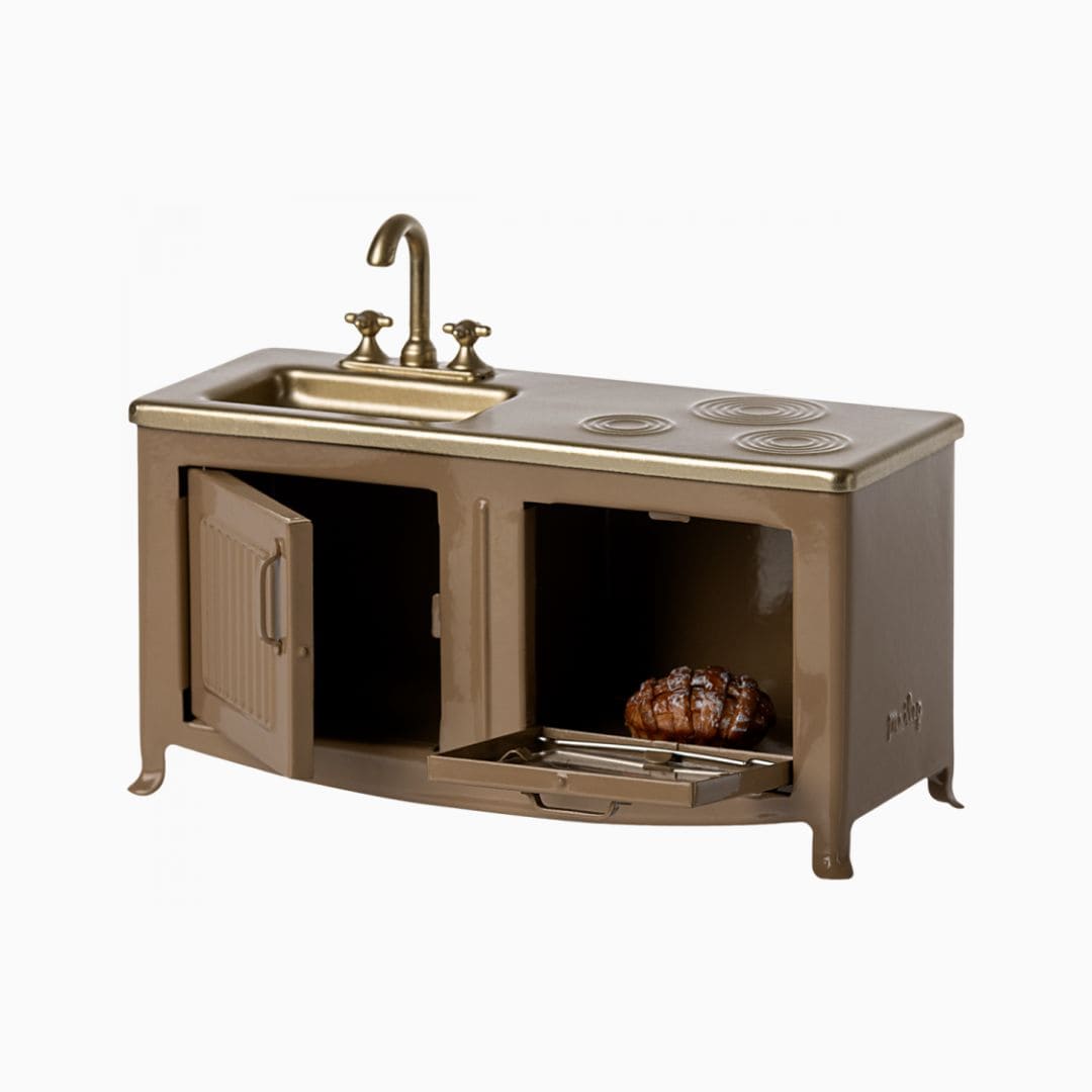 Maileg miniatuur keuken met wasbak, oven, fornuis en keukenkastje