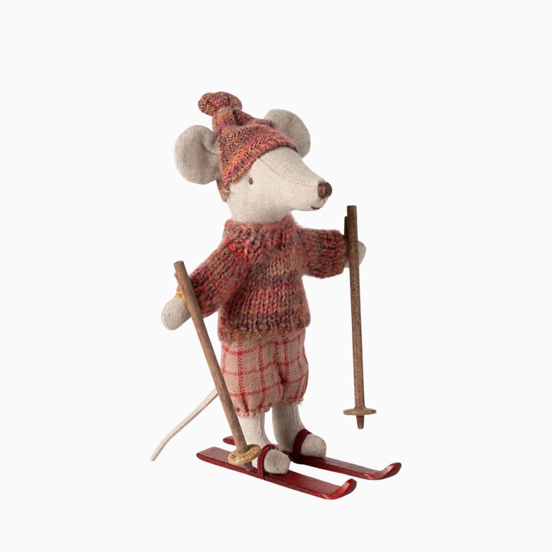 Maileg grote zus winter muis met ski set - Rose