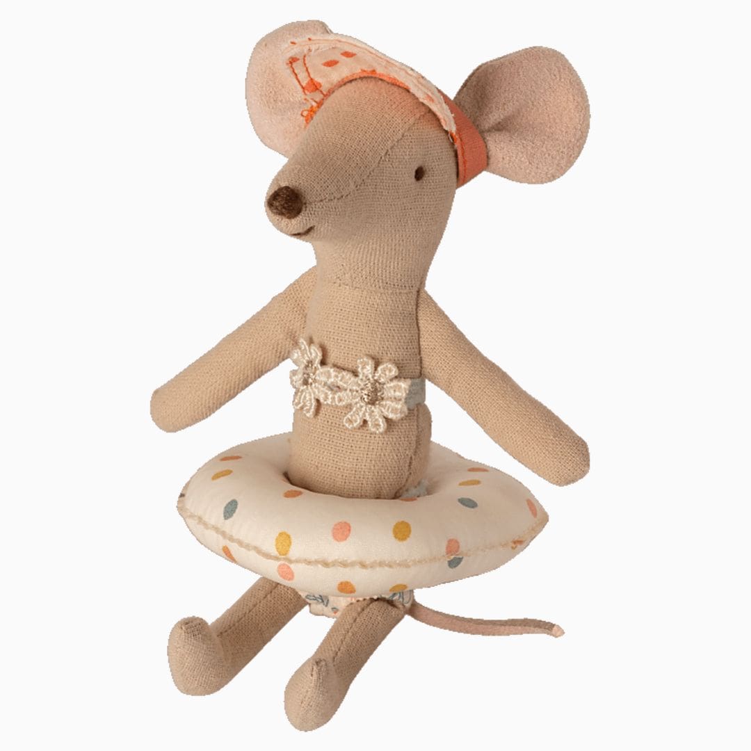 Maileg katoenen zwemband multi dot voor babymus, kleine broer en kleine zus met gekleurde stippen