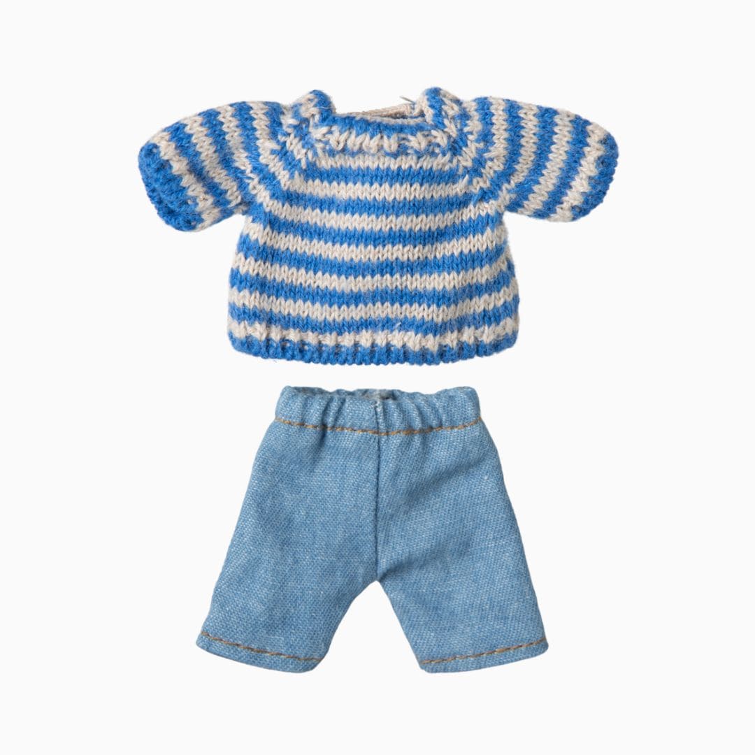Maileg poppenkleding set met gebreide trui en spijkerbroek voor grote broer muis