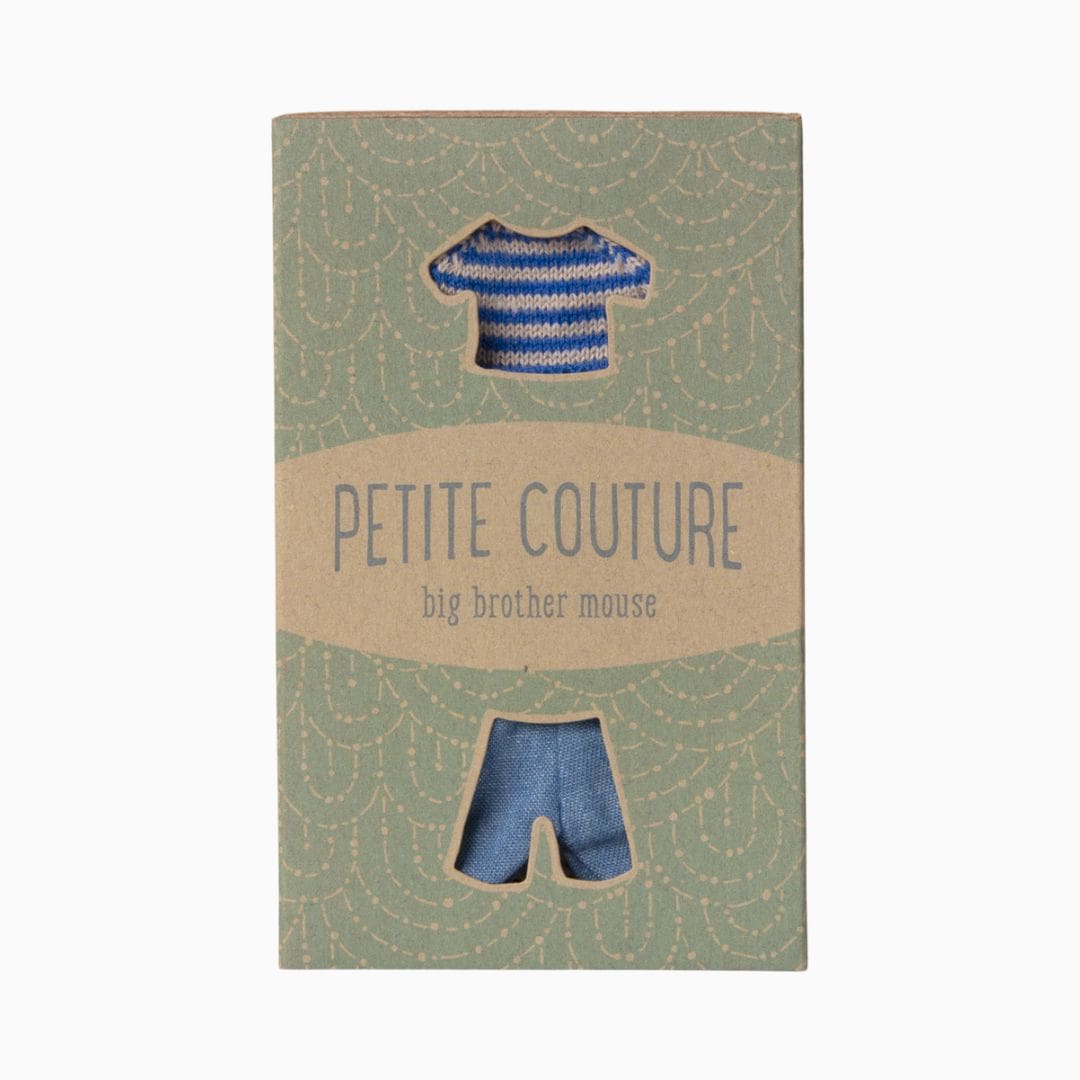 Maileg poppenkleding set met gebreide trui en spijkerbroek voor grote broer muis