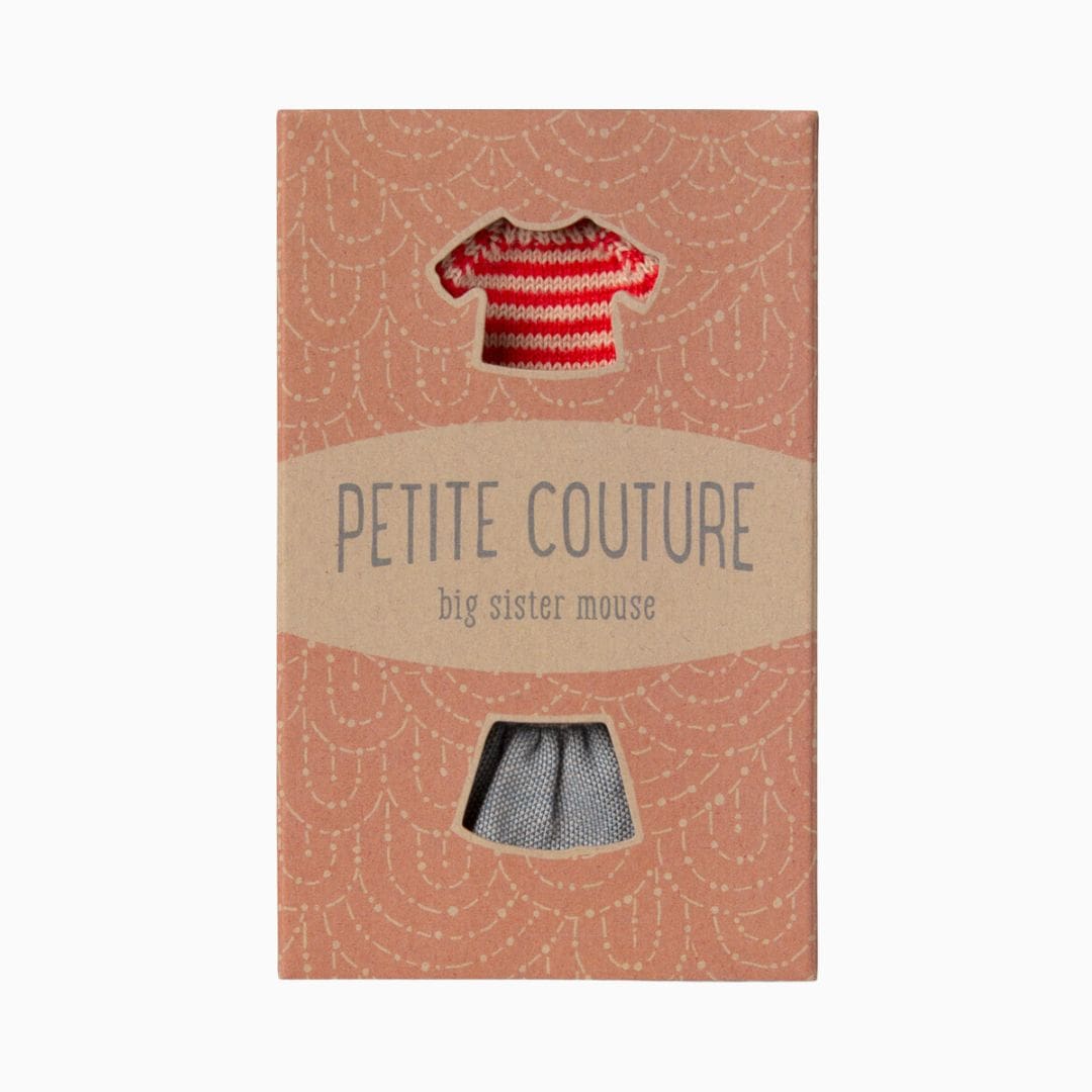 Maileg poppenkleding set met gebreide trui en rok voor grote zus