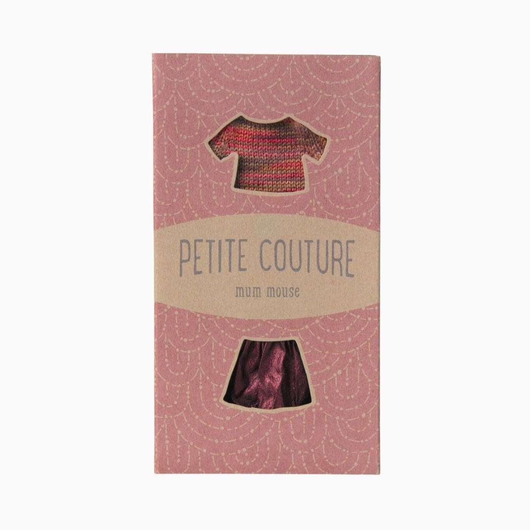 Maileg poppenkleding set met gebreide trui en metallic rok voor mama muis