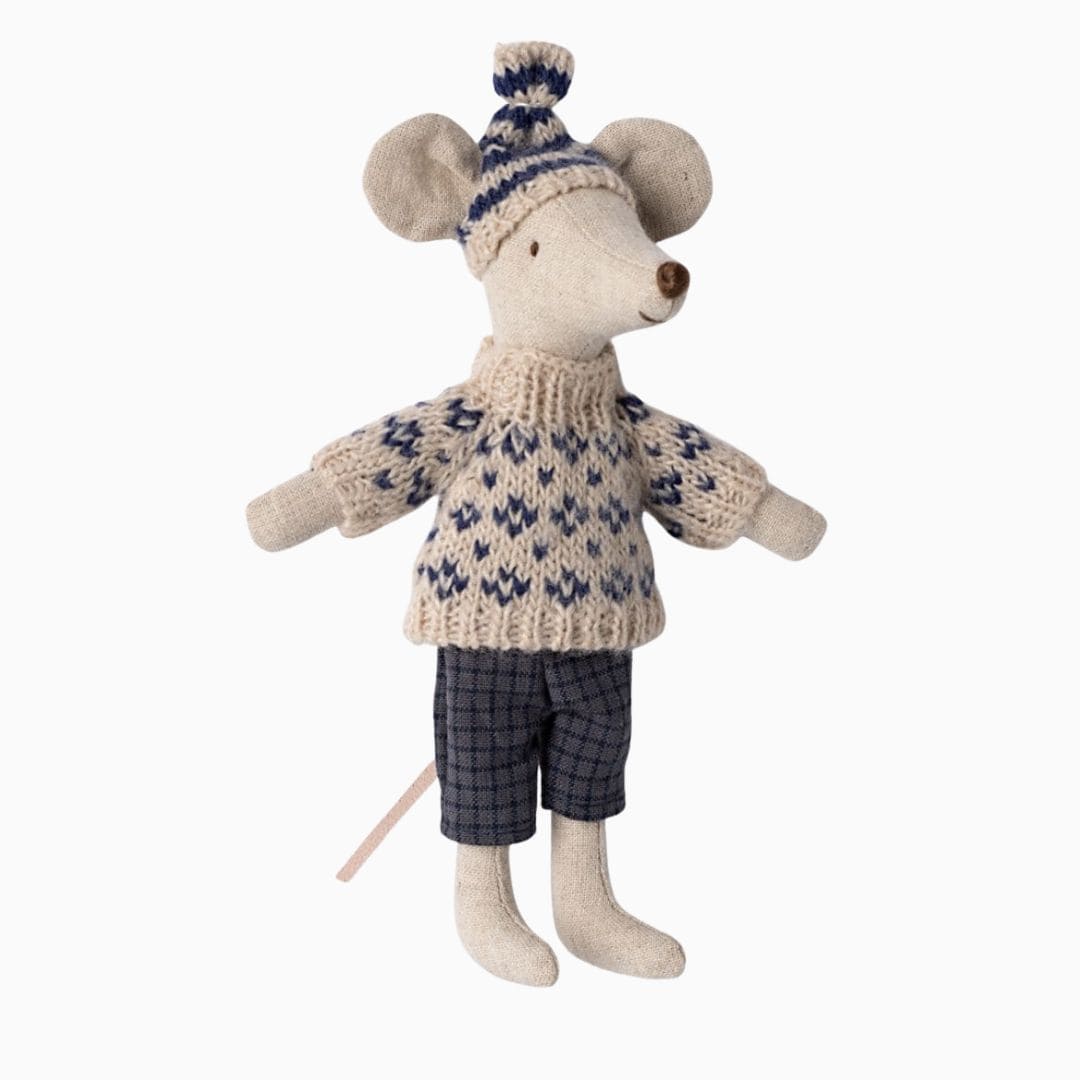 Maileg papa winter muis met ski set - blauw