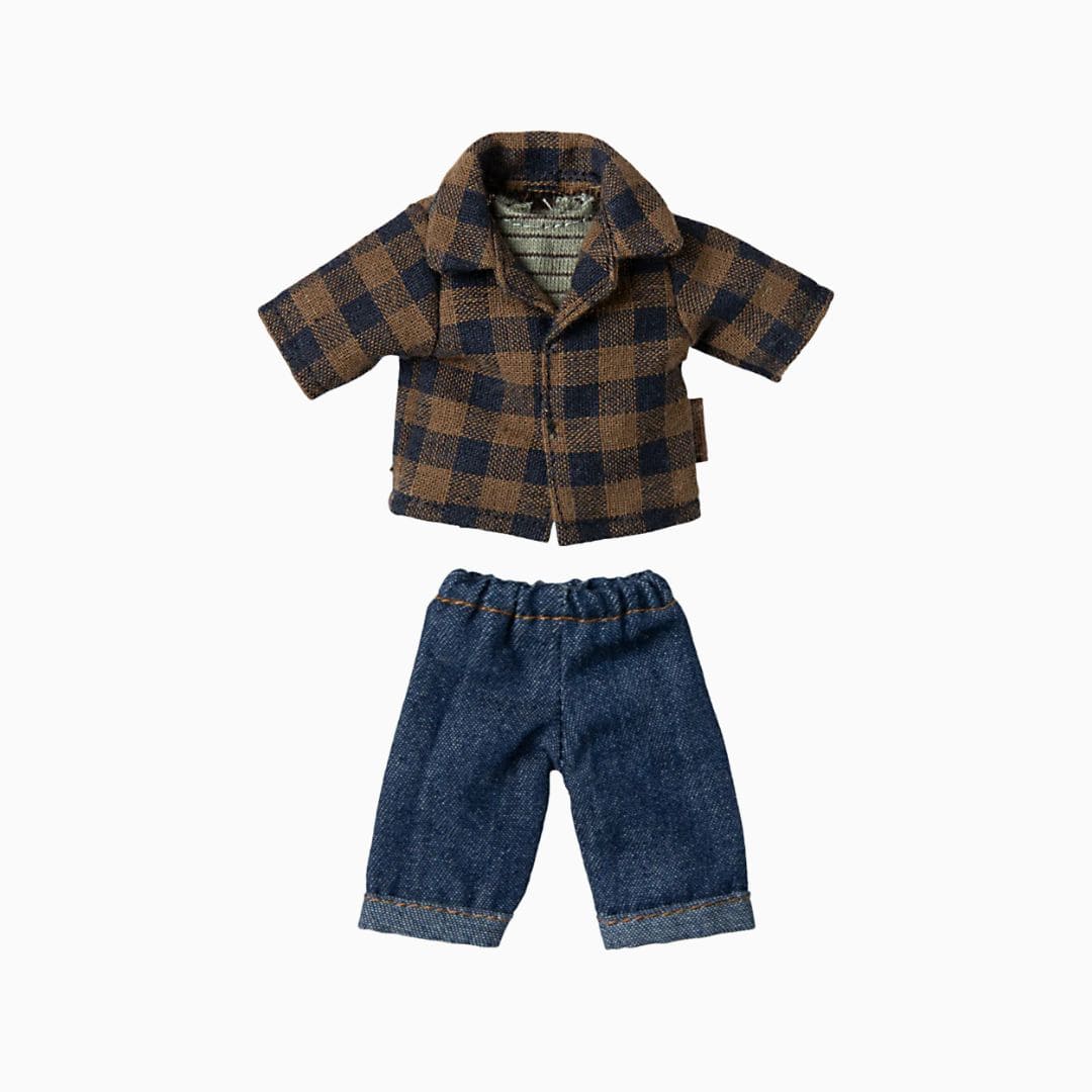 Maileg kleding voor papa muis met jas, t-shirt en spijkerbroek