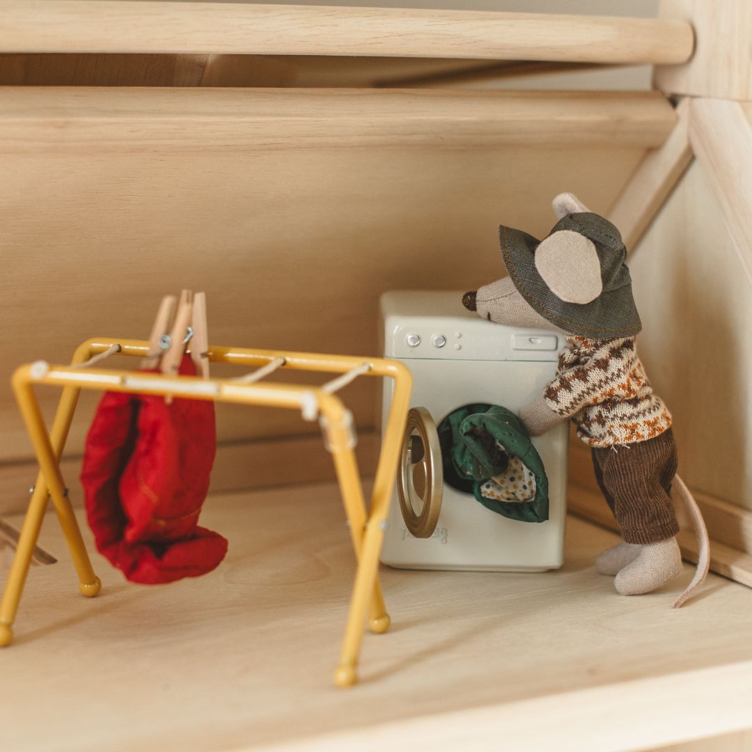 Maileg muis met wasmachine