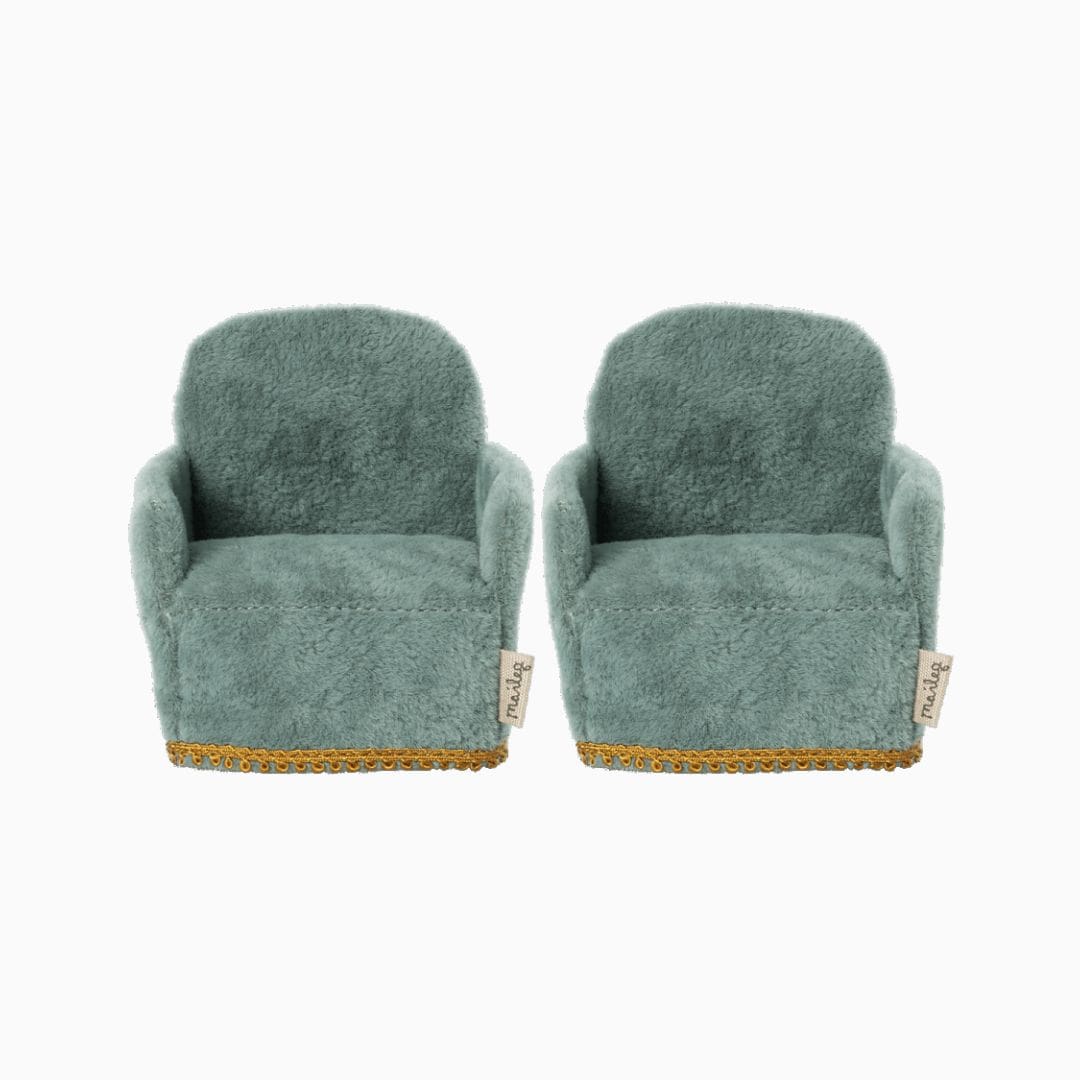 Maileg fluwelen stoelen turquoise - 2 stuks