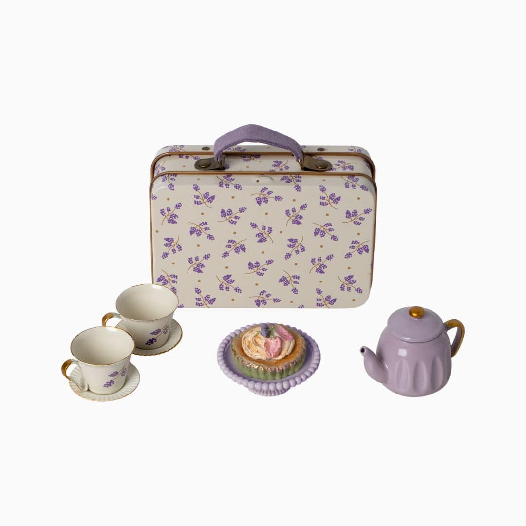 Maileg metalen theeservies afternoon treat Madelaine purple in koffertje