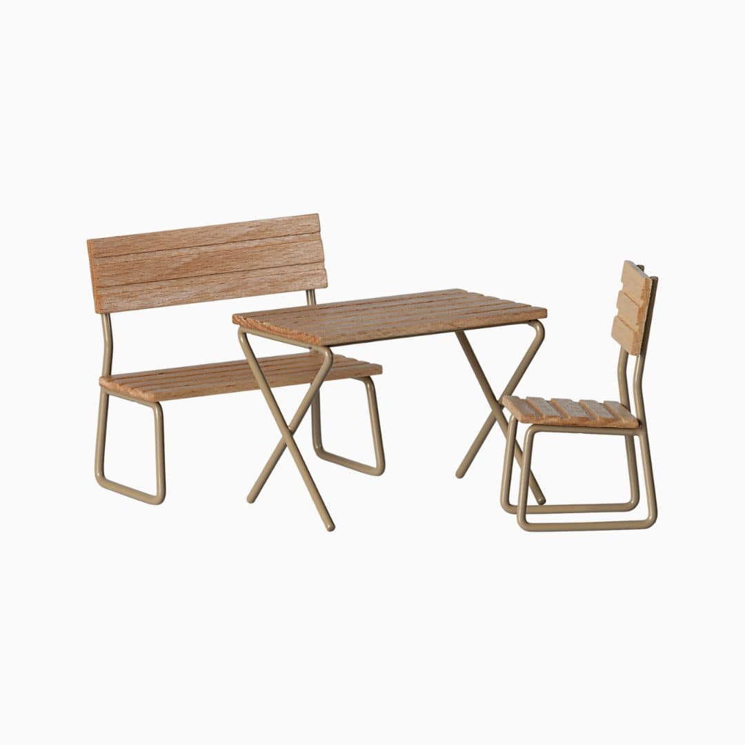 Maileg houten tuinset met tafel, bankje en stoel