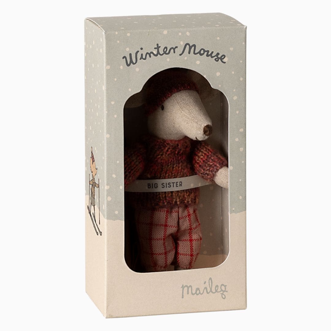 Maileg grote zus winter muis met ski set - Rose