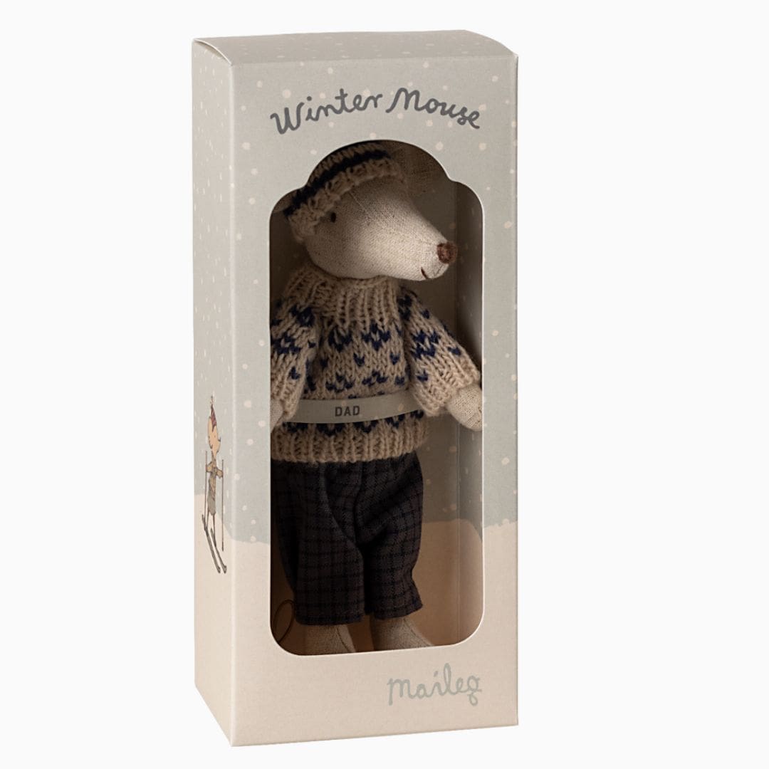 Maileg papa winter muis met ski set - blauw